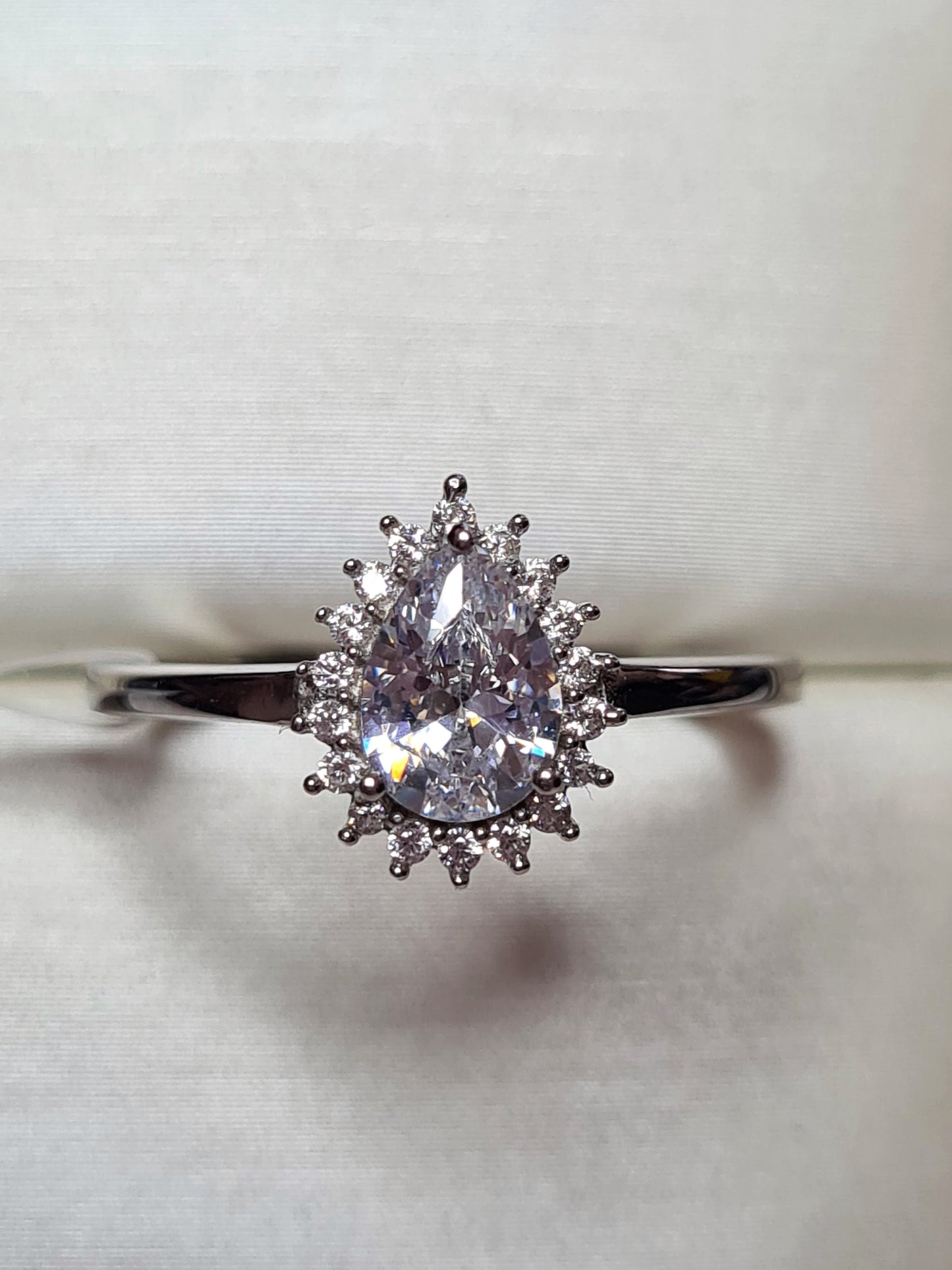 Pear Cut Halo Simulated Diamond Ring Sterling Silver SIZE N,Q