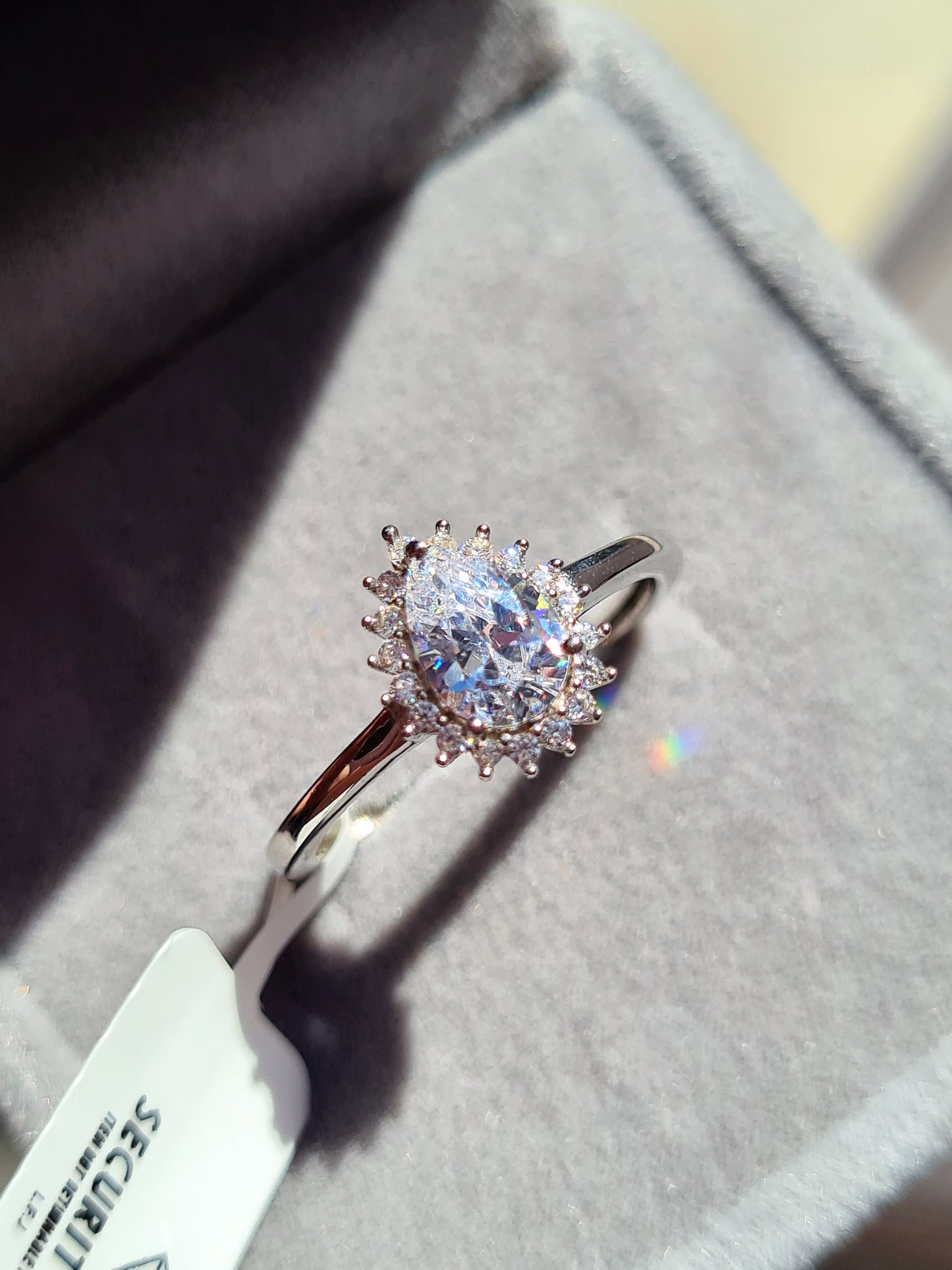 Pear Cut Halo Simulated Diamond Ring Sterling Silver SIZE N,Q