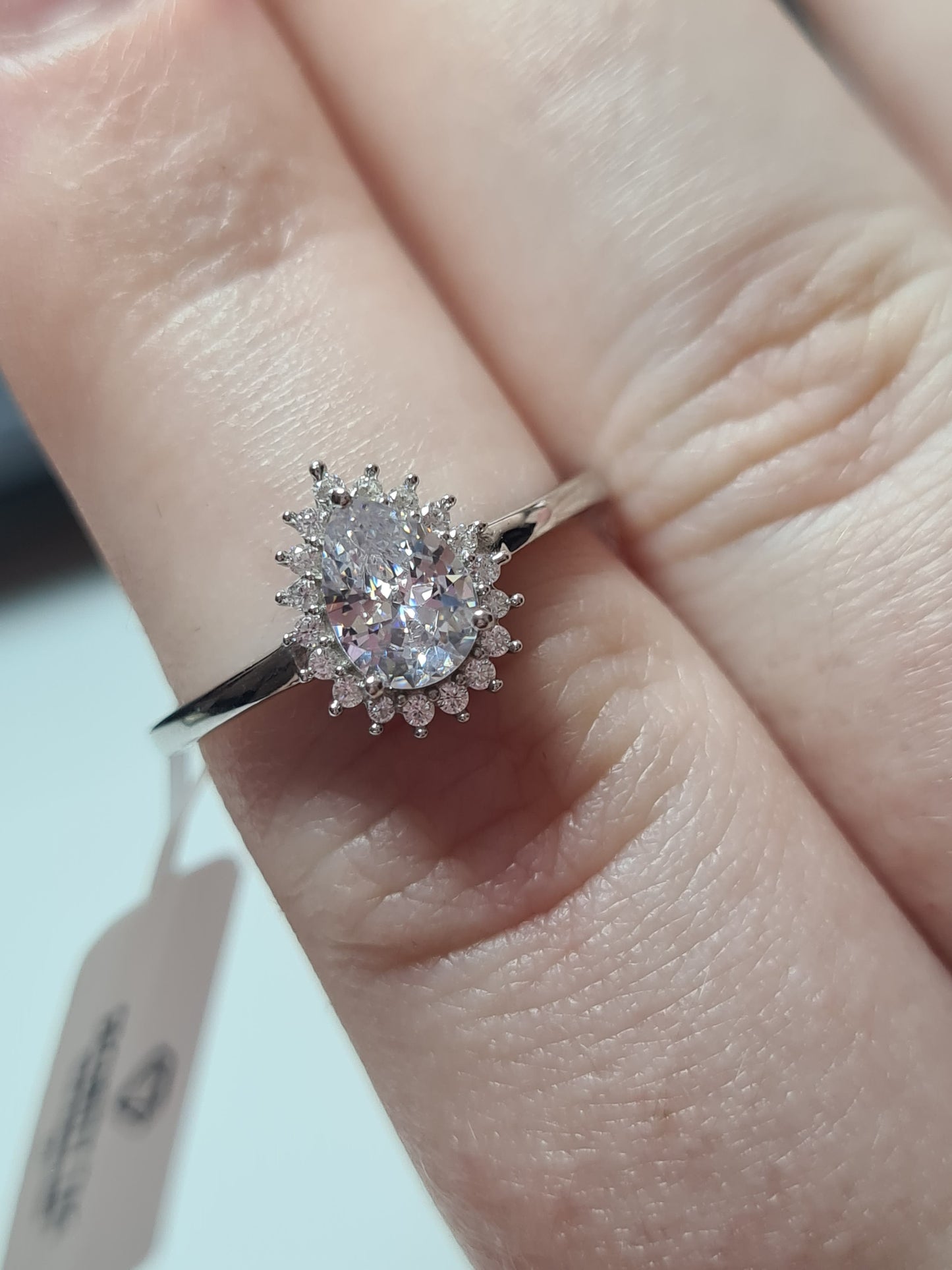 Pear Cut Halo Simulated Diamond Ring Sterling Silver SIZE N,Q