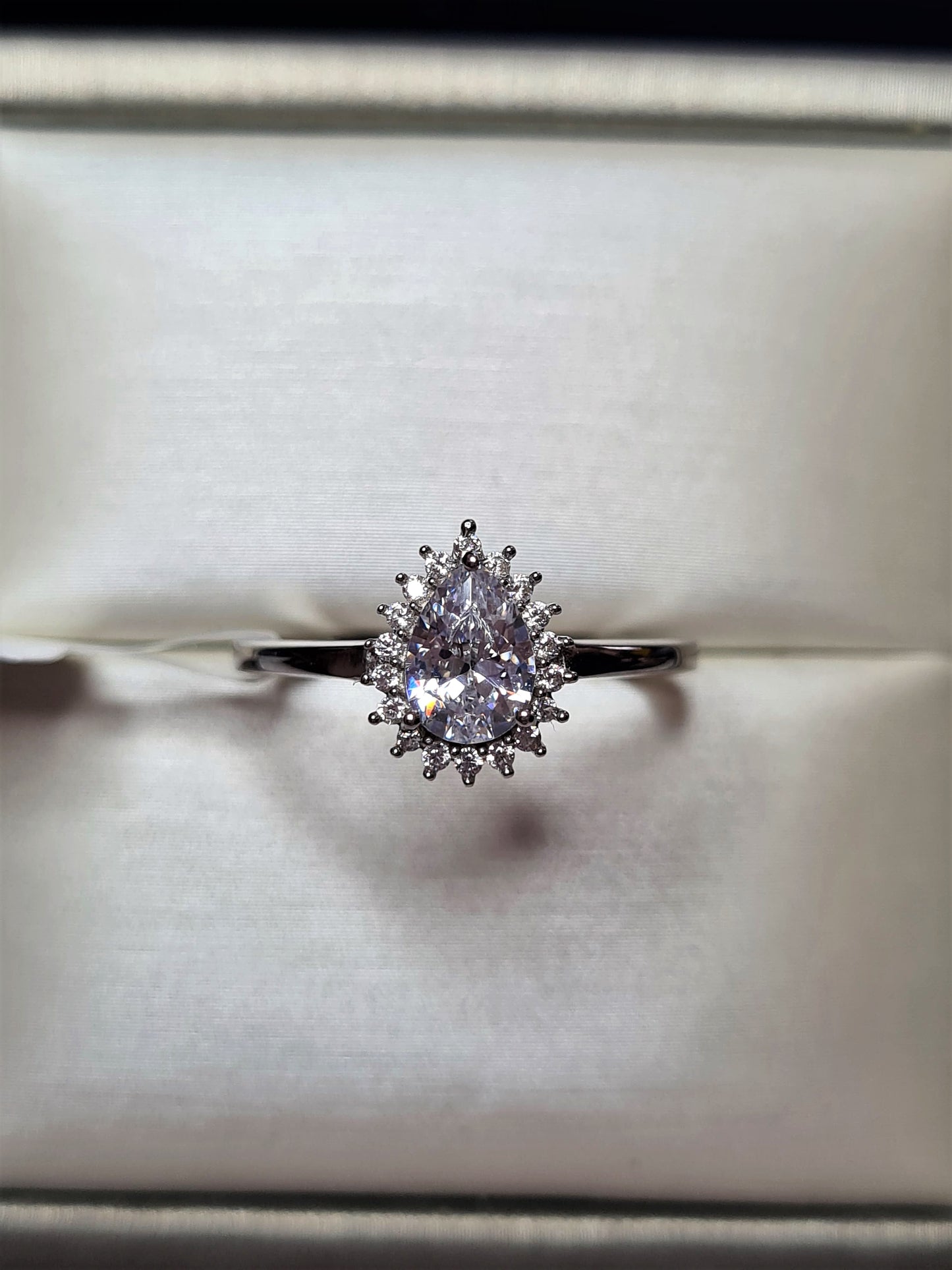 Pear Cut Halo Simulated Diamond Ring Sterling Silver SIZE N,Q