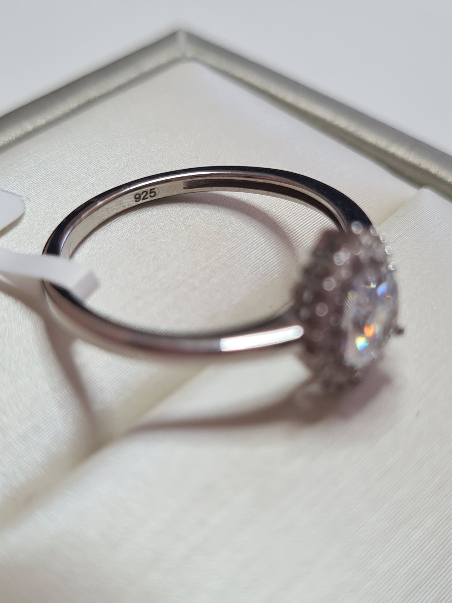 Pear Cut Halo Simulated Diamond Ring Sterling Silver SIZE N,Q