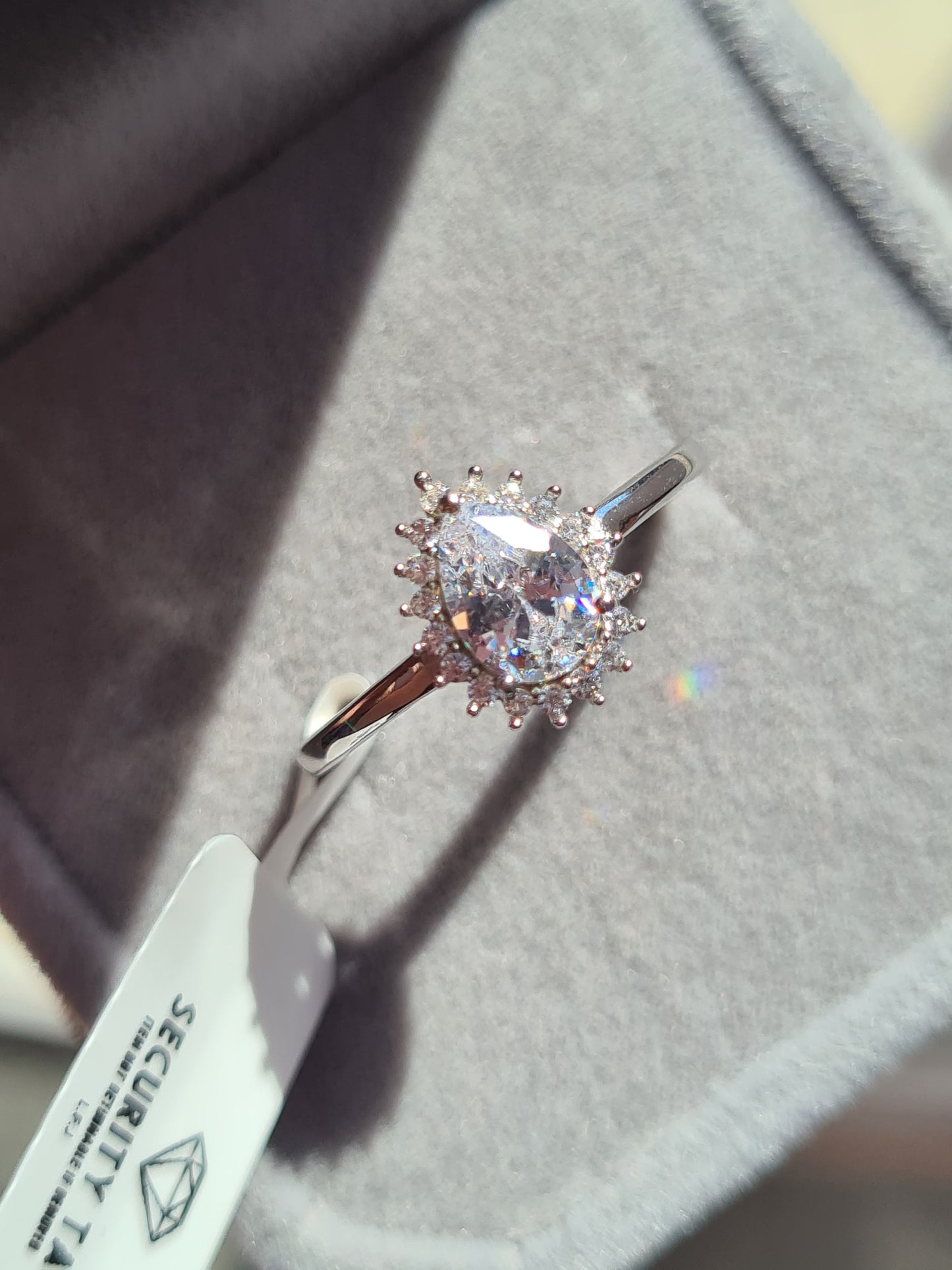 Pear Cut Halo Simulated Diamond Ring Sterling Silver SIZE N,Q