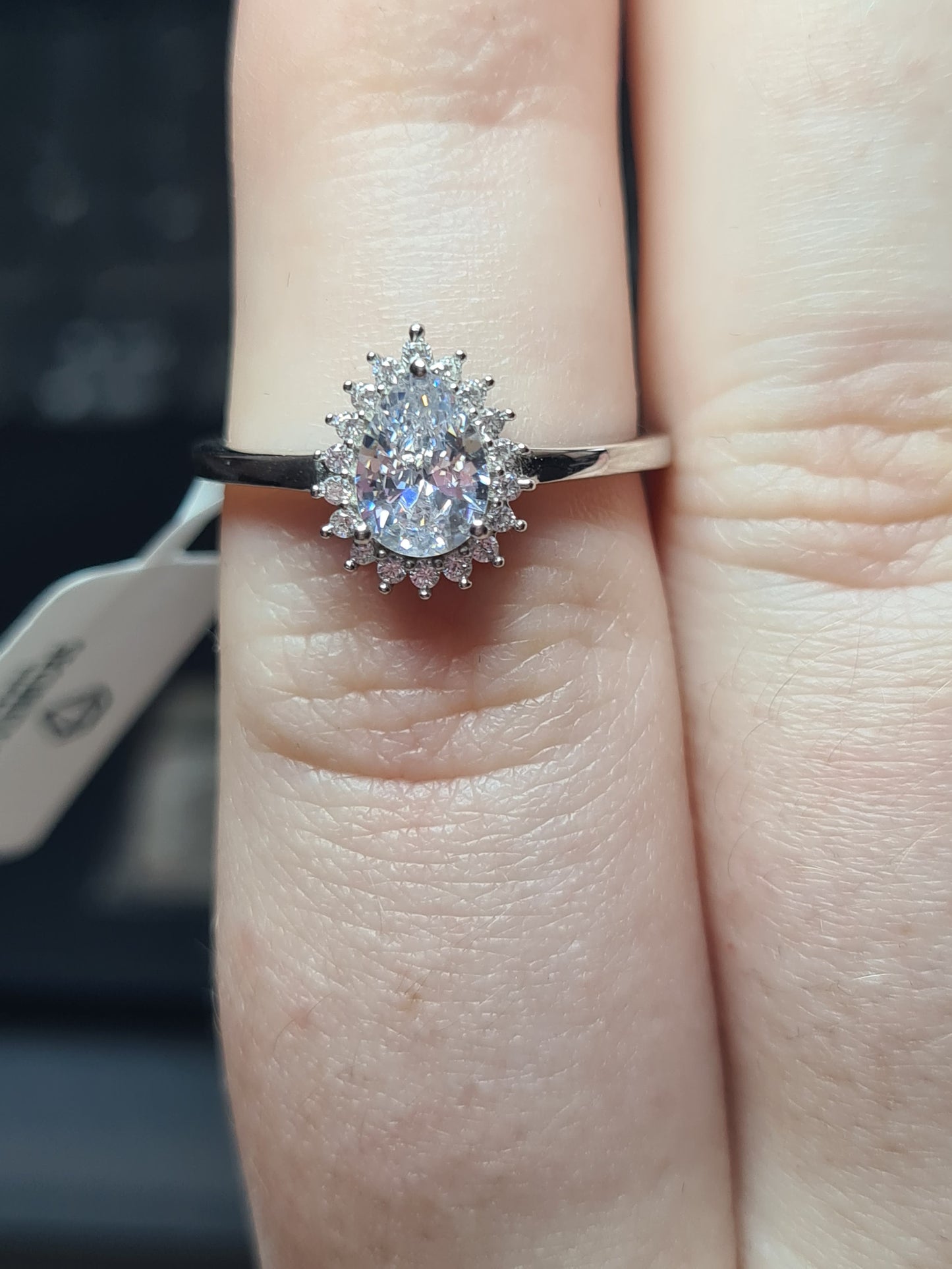 Pear Cut Halo Simulated Diamond Ring Sterling Silver SIZE N,Q