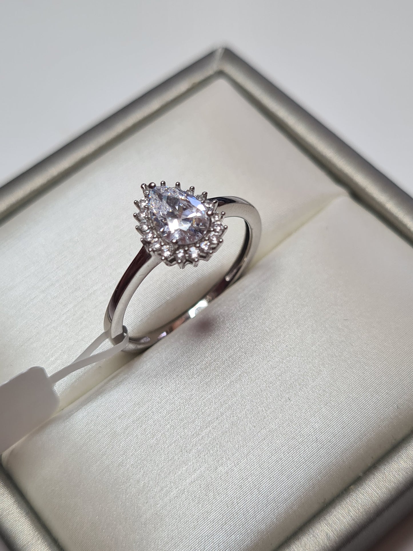 Pear Cut Halo Simulated Diamond Ring Sterling Silver SIZE N,Q