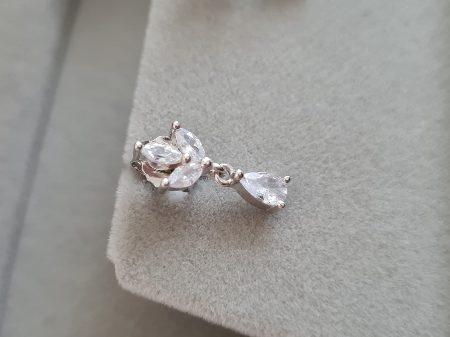 Small Simulated Diamond Drop Earrings Sterling Silver