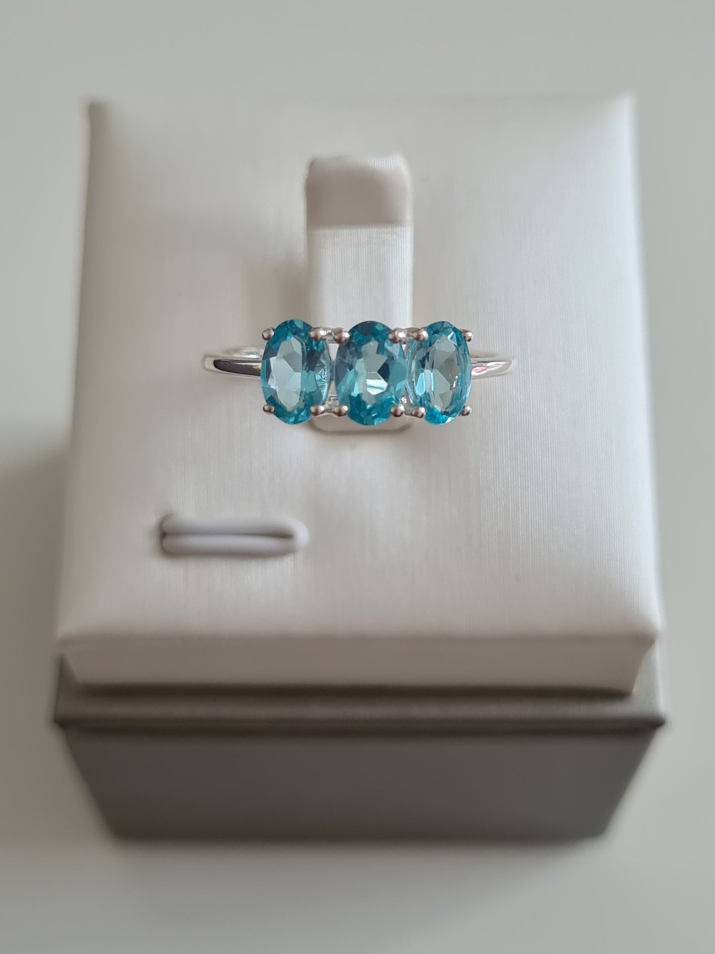 Paraiba Apatite 3 Stone Ring in Sterling Silver 1.54 Ct. SIZE N