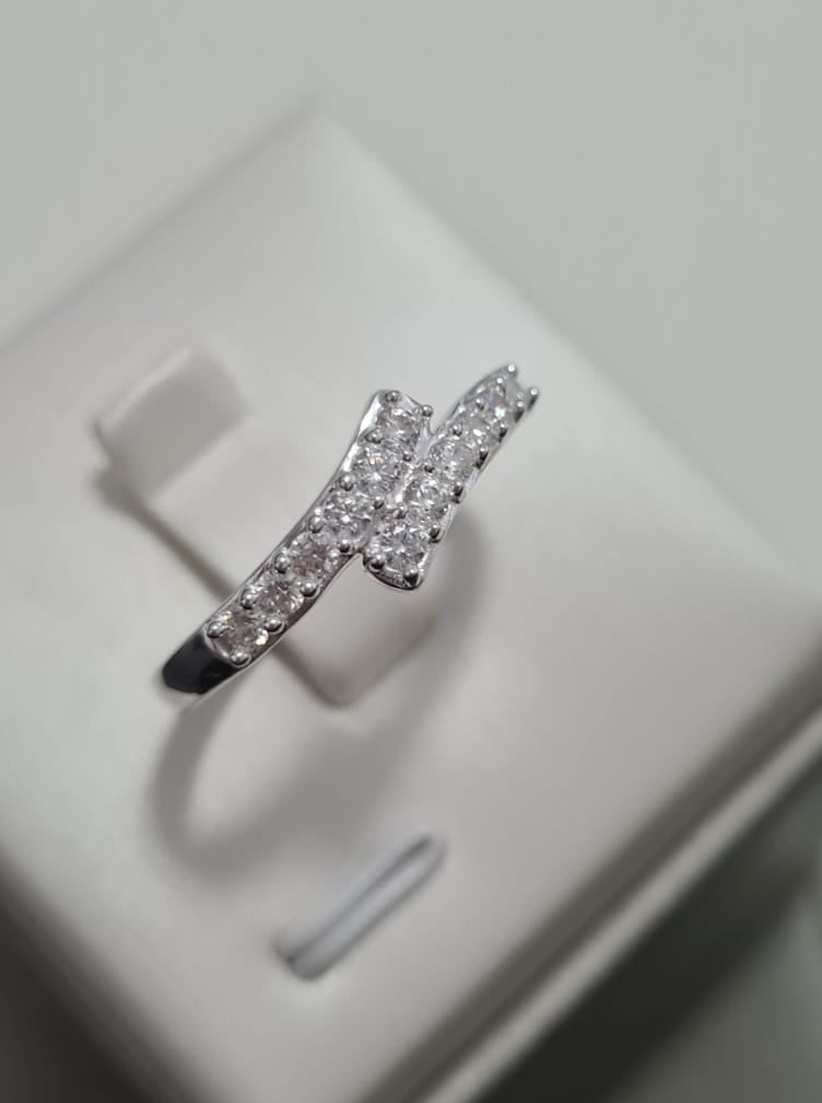 Swarovski Zirconia Bypass Band Ring 925 Sterling Silver SIZE P