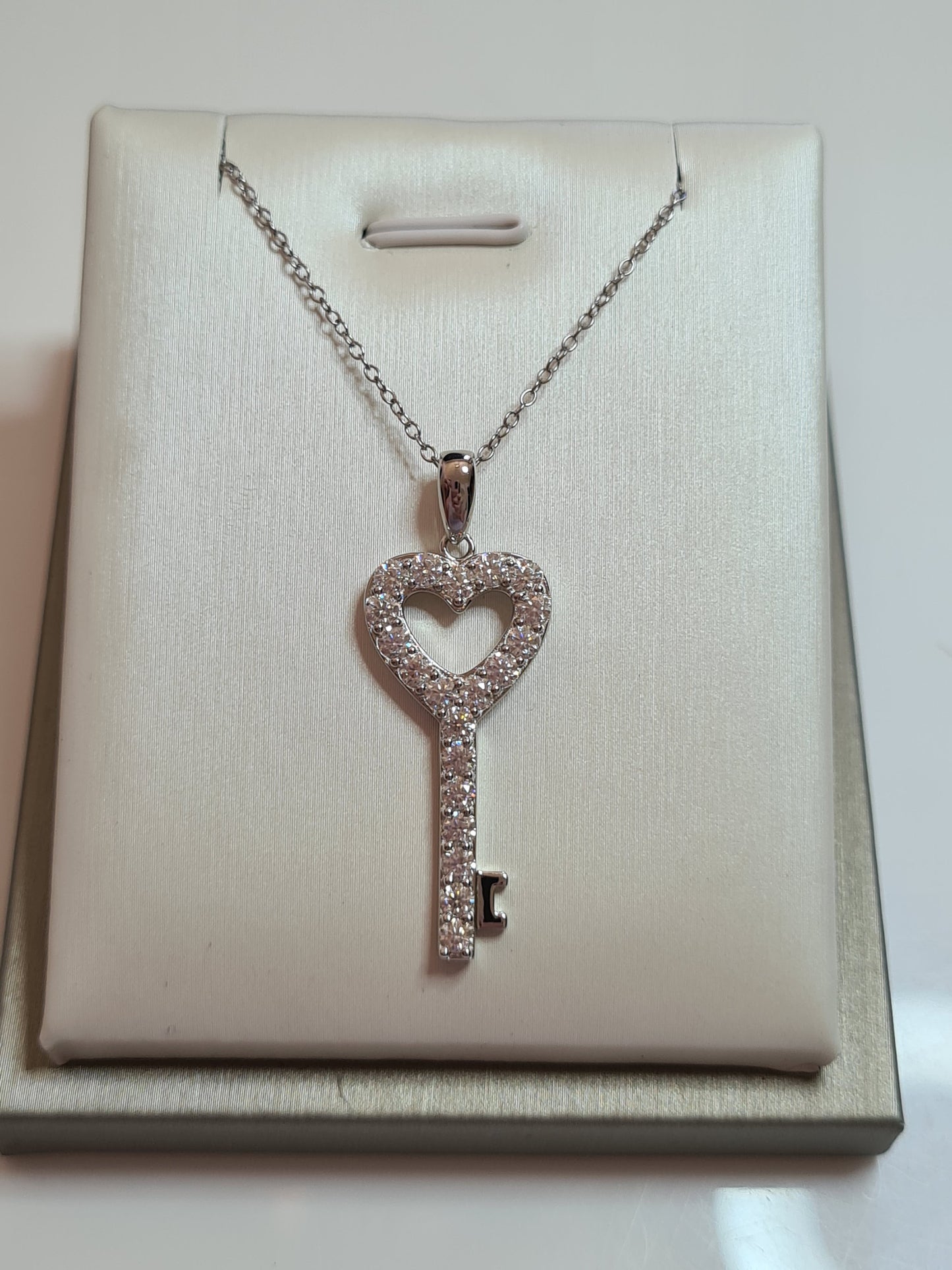 Moissanite Heart Key Necklace 925 Sterling Silver