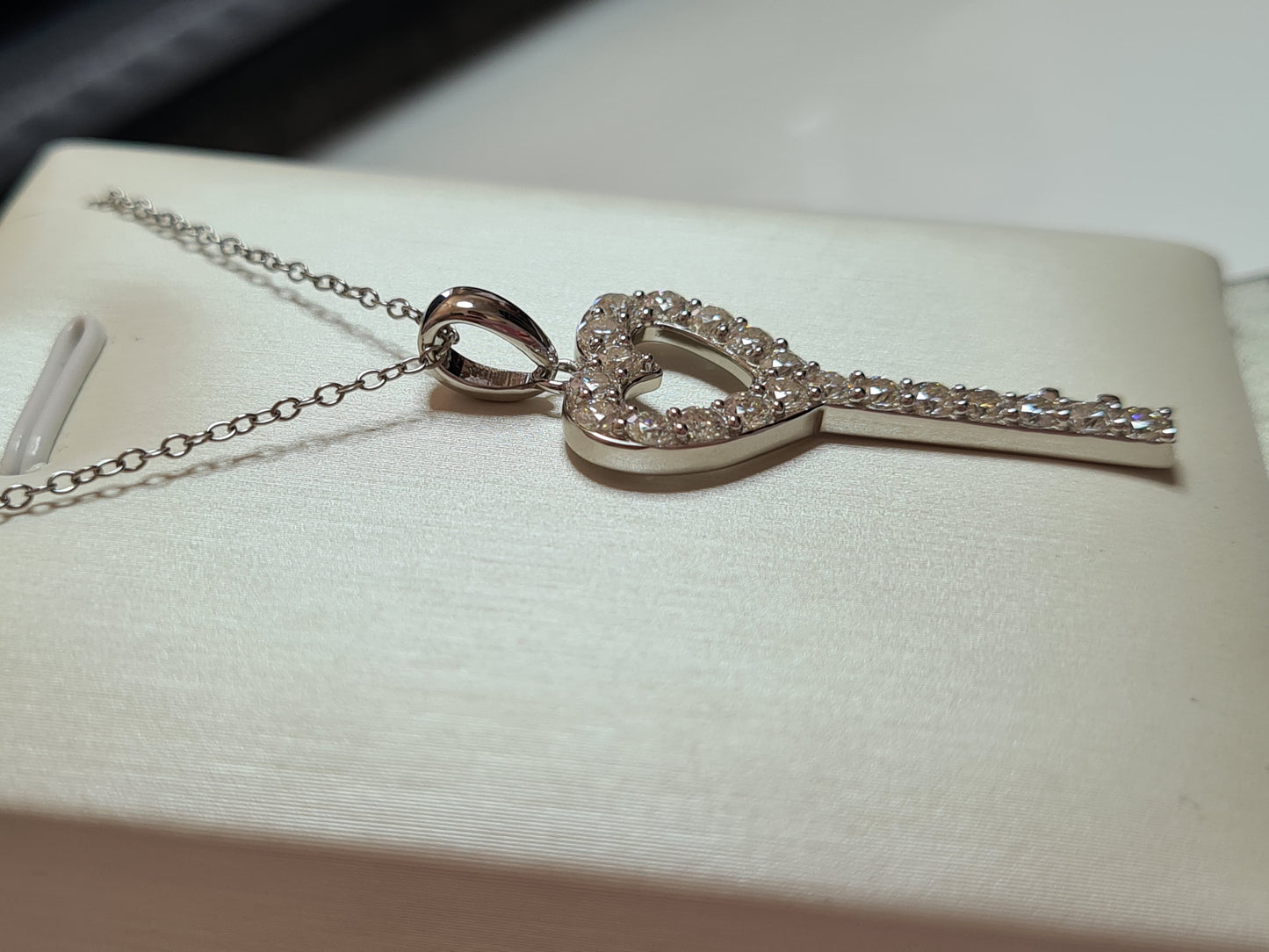 Moissanite Heart Key Necklace 925 Sterling Silver