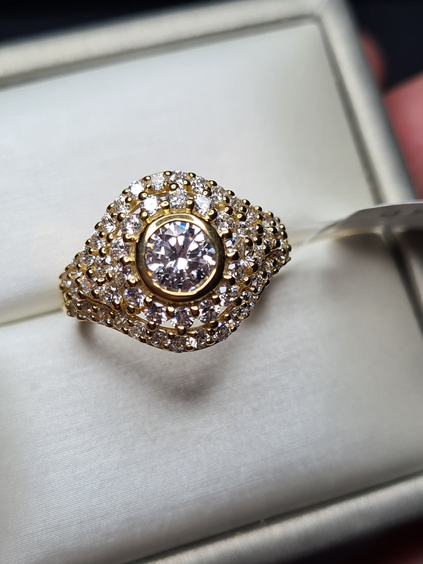 Swarovski Zirconia Cluster Ring 925 Sterling Silver With 14K Gold Overlay SIZE O