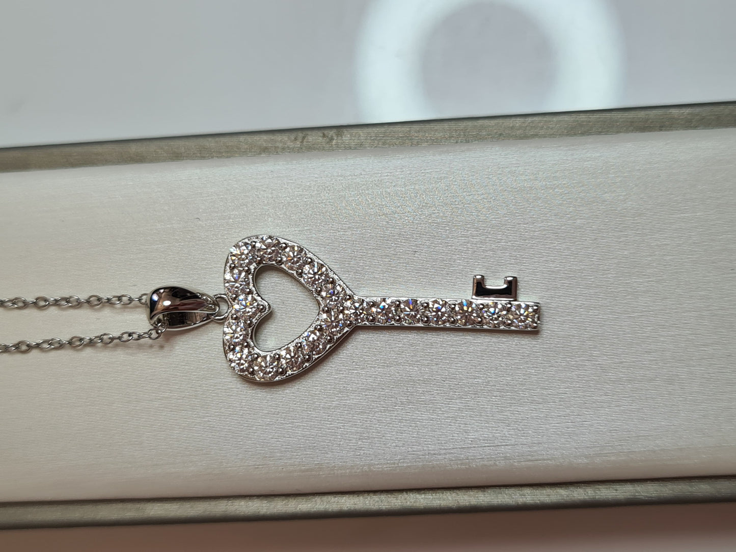 Moissanite Heart Key Necklace 925 Sterling Silver
