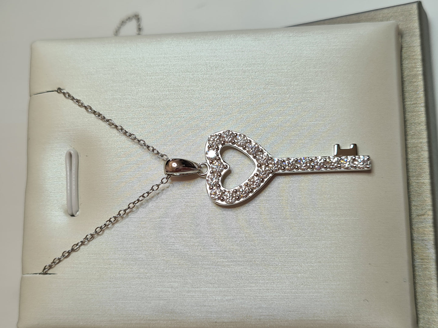 Moissanite Heart Key Necklace 925 Sterling Silver