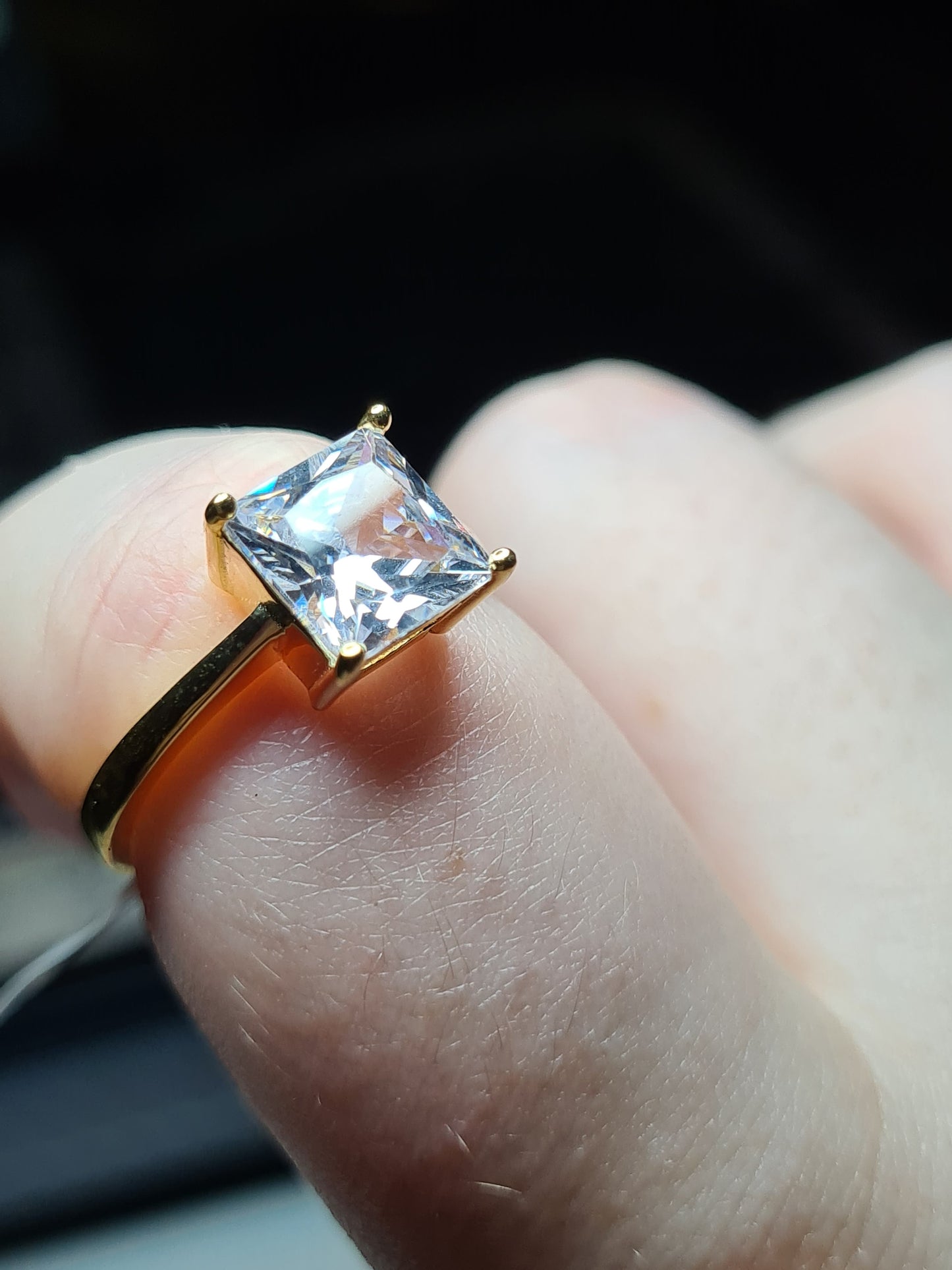 Simulated Diamond Solitaire Ring 925 Sterling Silver With Gold Overlay SIZES N , P