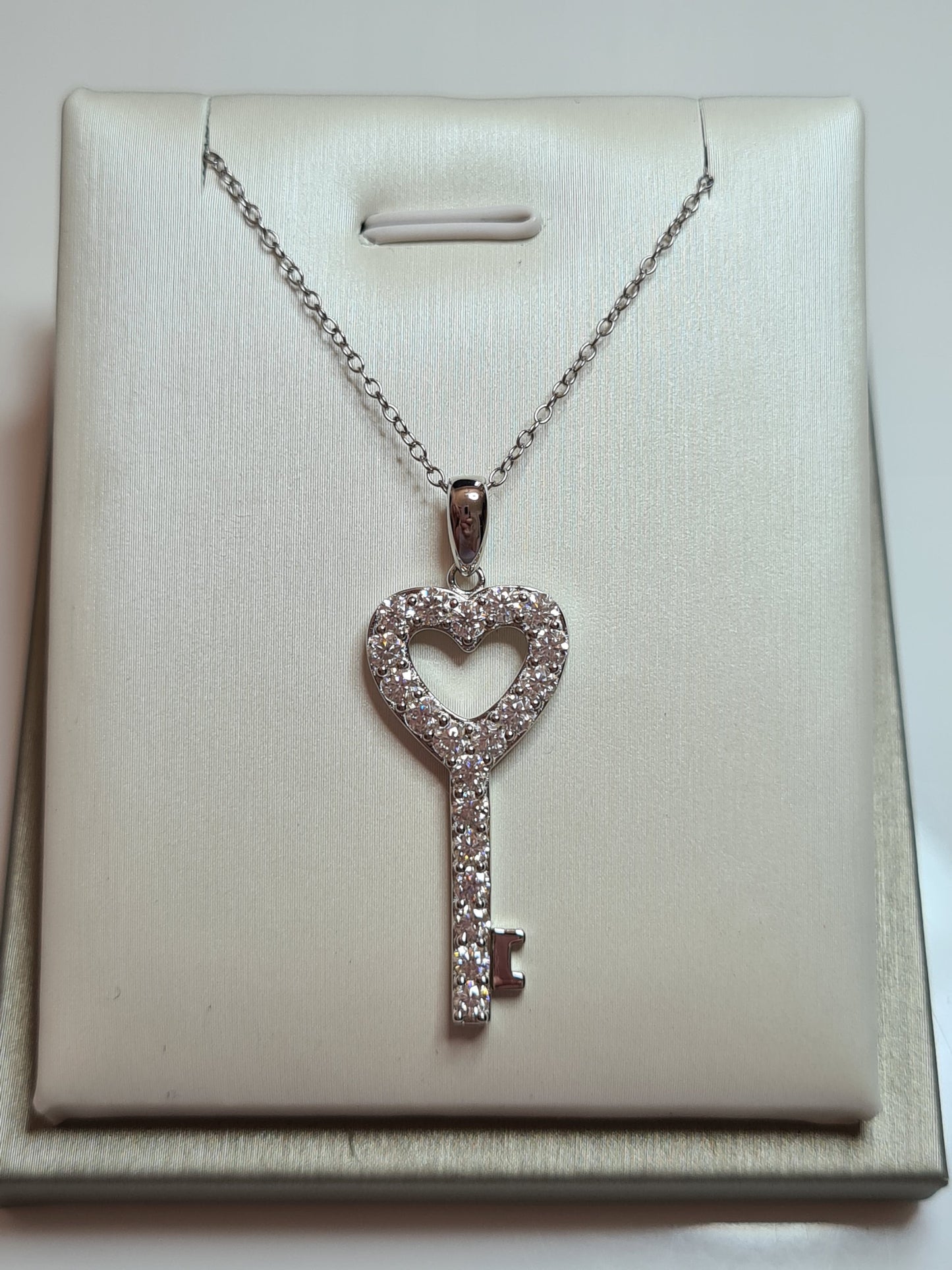 Moissanite Heart Key Necklace 925 Sterling Silver