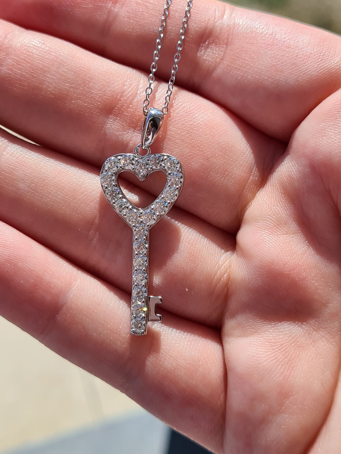 Moissanite Heart Key Necklace 925 Sterling Silver