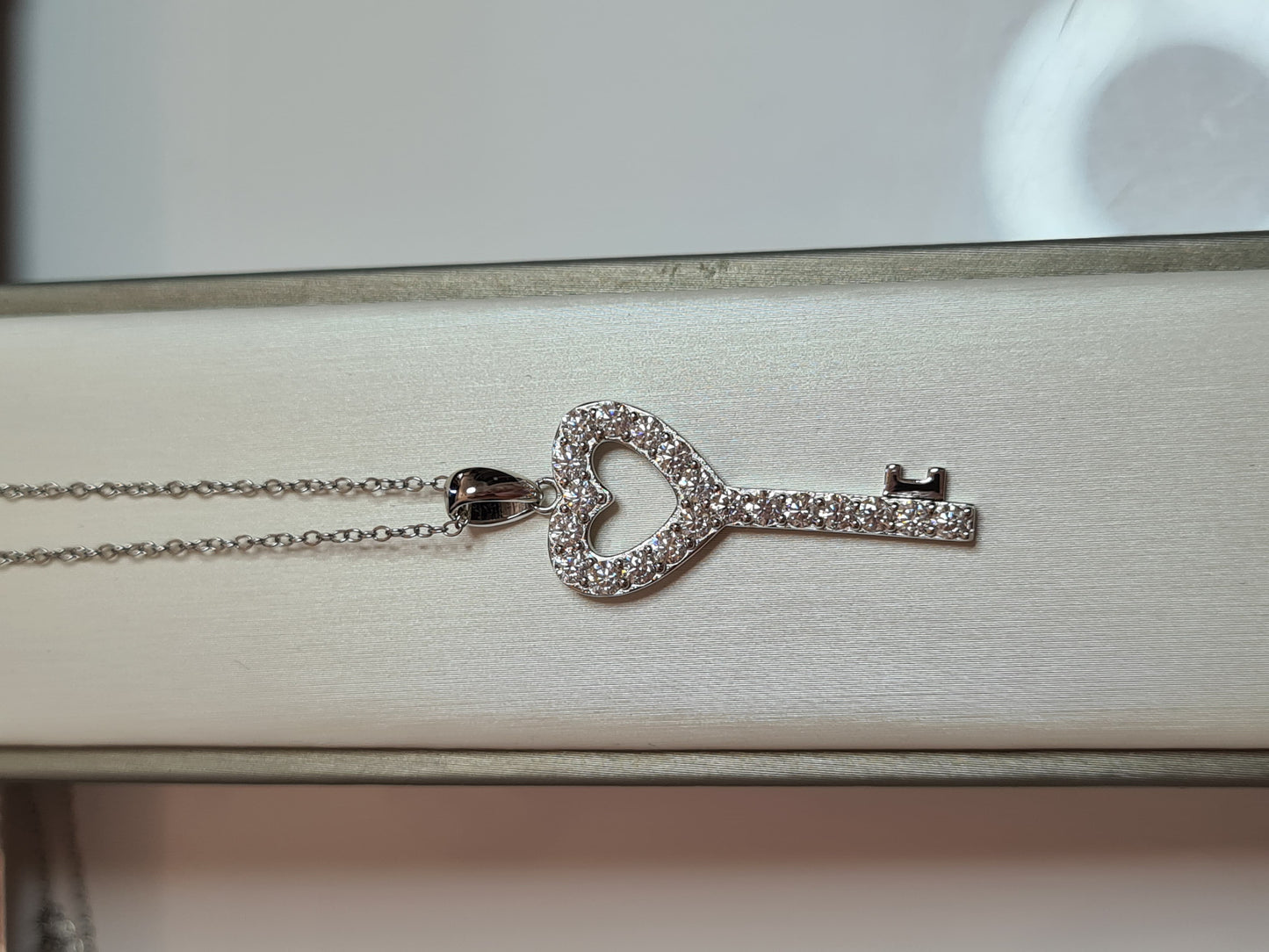 Moissanite Heart Key Necklace 925 Sterling Silver