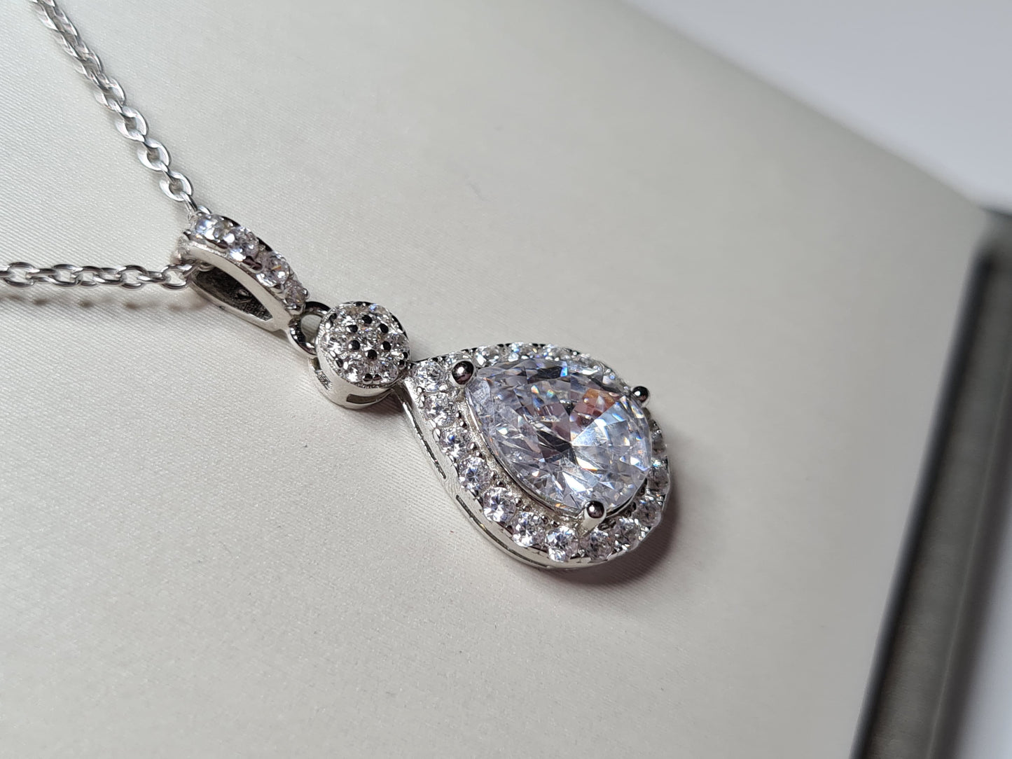Pear Drop Simulated Diamond Necklace 925 Sterling Silver