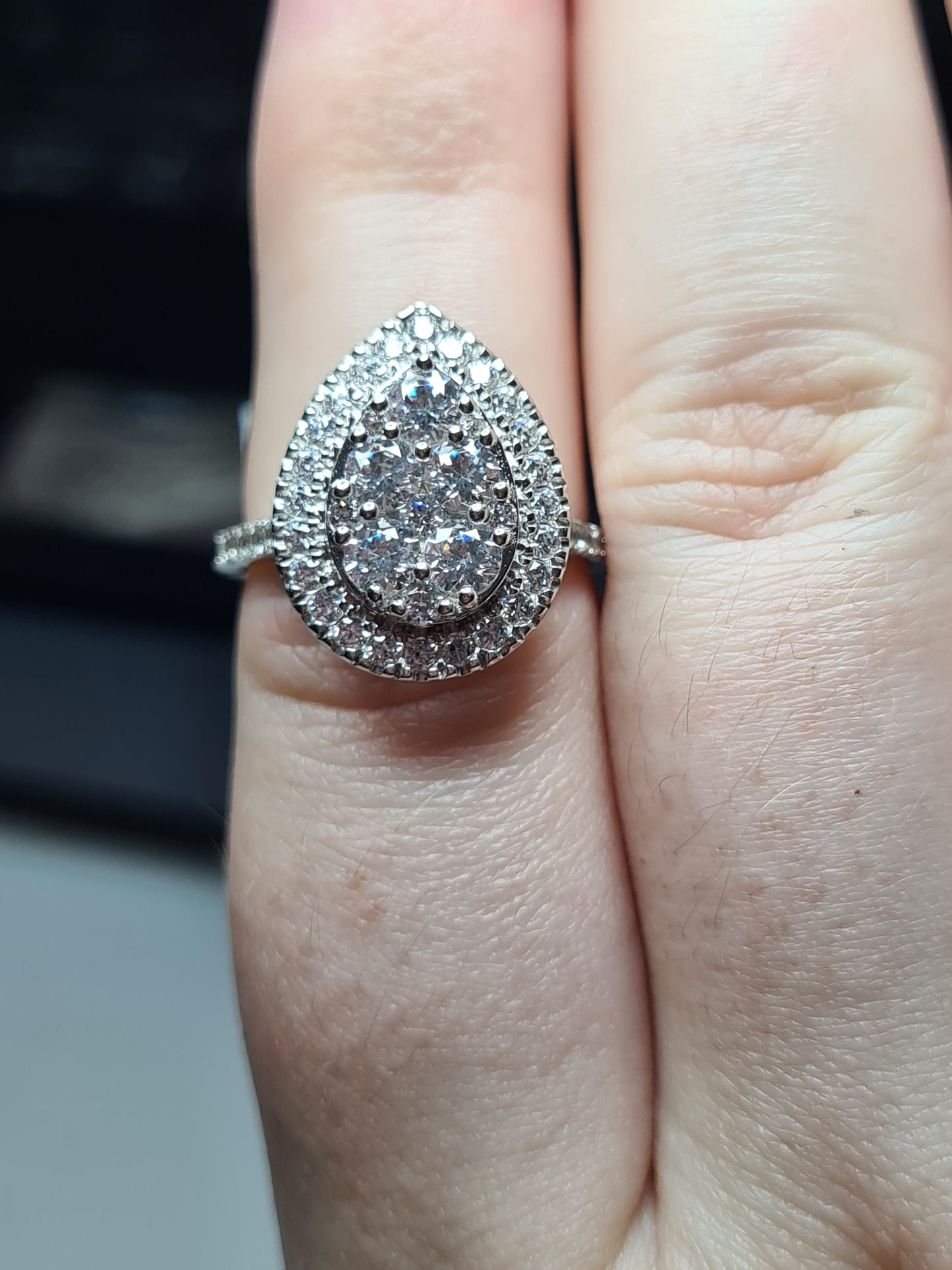 Swarovski Zirconia Pear Cluster Cocktail Ring 925 Sterling Silver SIZES N,O