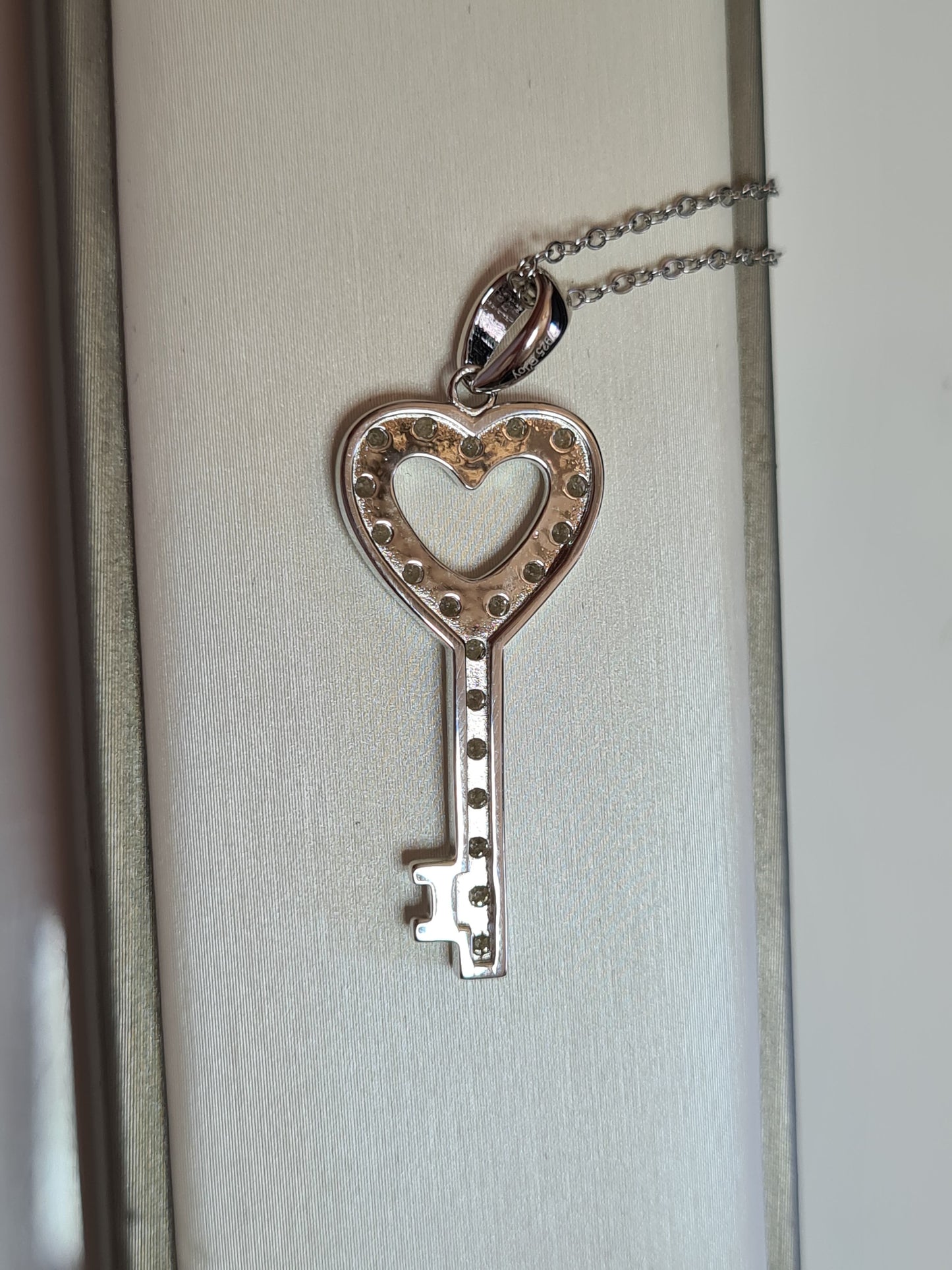 Moissanite Heart Key Necklace 925 Sterling Silver