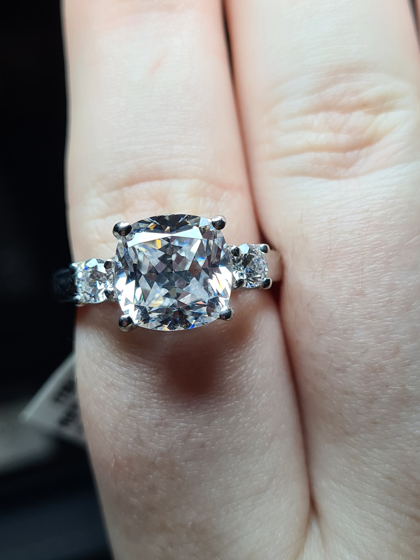 Swarovski Zirconia Cushion Cut Trilogy Ring 925 Sterling Silver SIZE Q