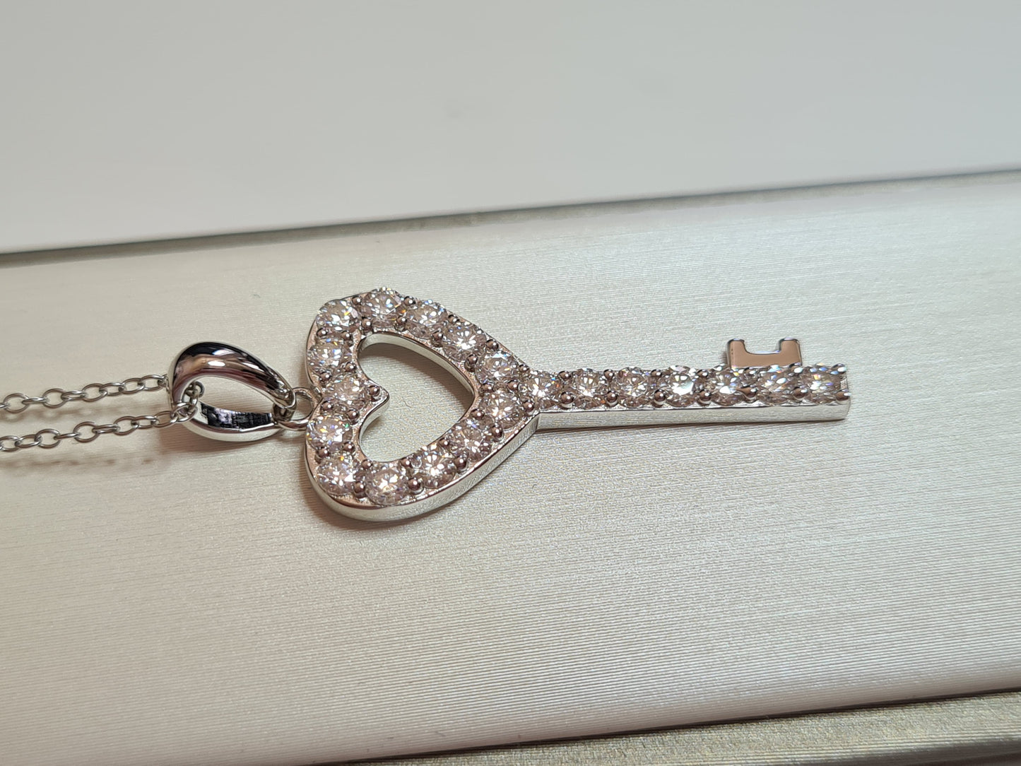 Moissanite Heart Key Necklace 925 Sterling Silver