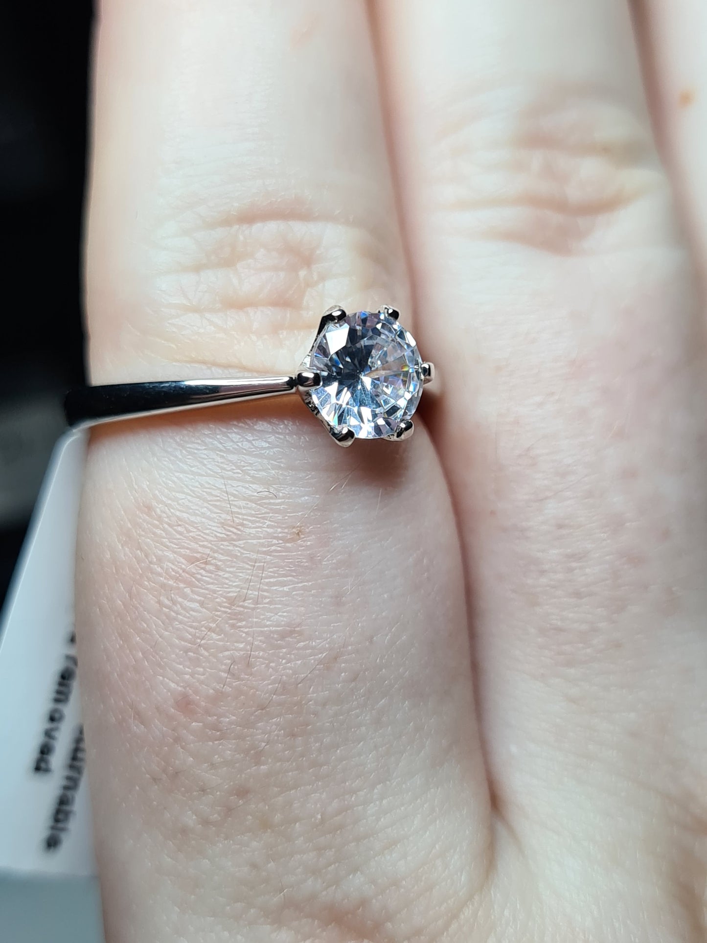 Simulated Solitaire Diamond Ring Sterling Silver SIZES L,P,S