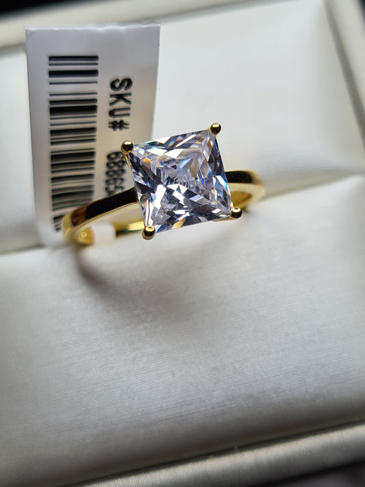 Simulated Diamond Solitaire Ring 925 Sterling Silver With Gold Overlay SIZES N , P