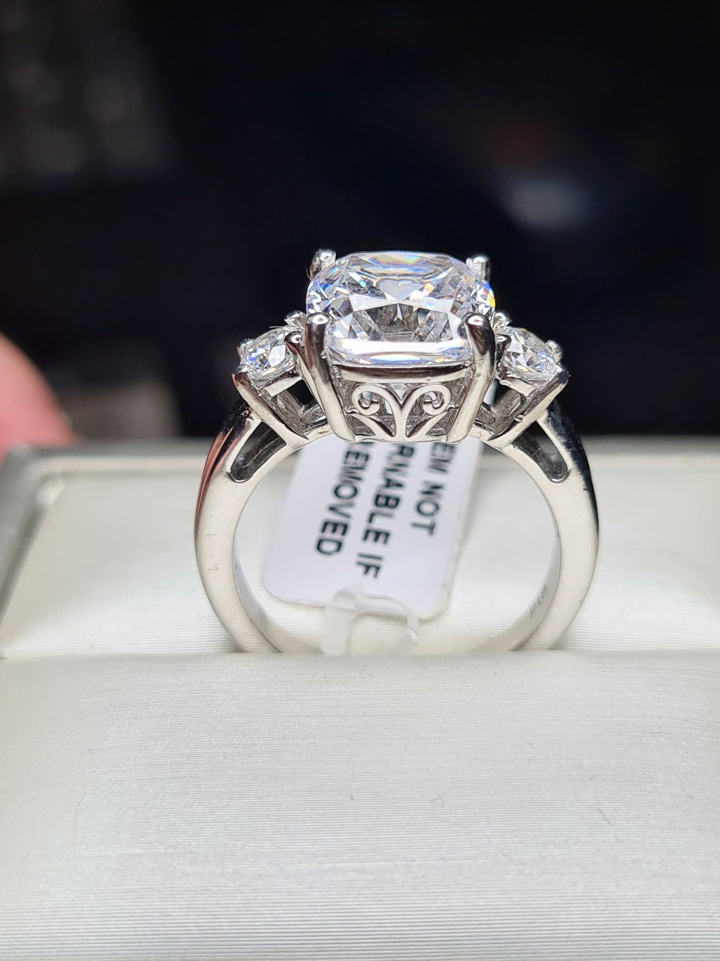 Swarovski Zirconia Cushion Cut Trilogy Ring 925 Sterling Silver SIZE Q