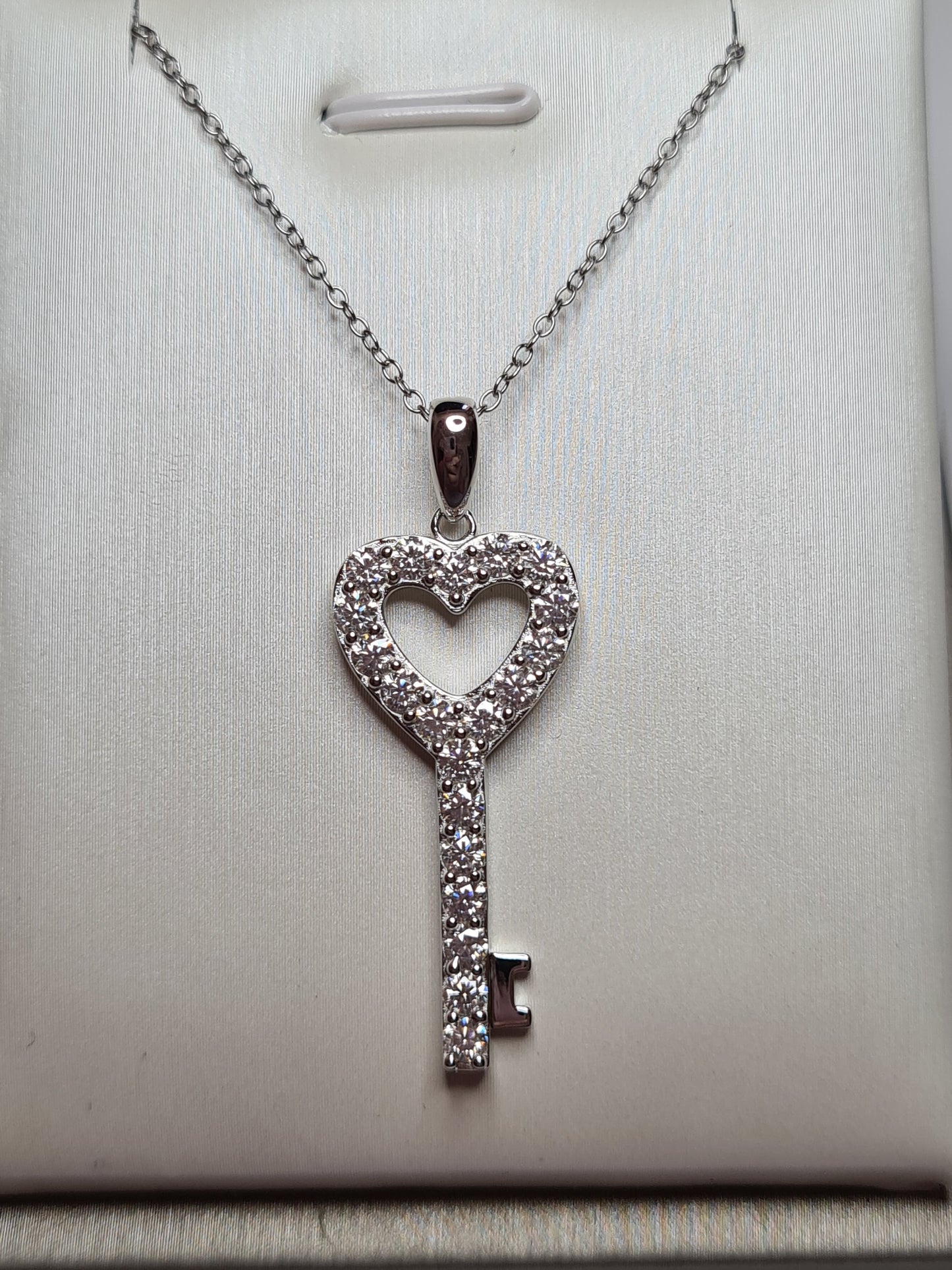 Moissanite Heart Key Necklace 925 Sterling Silver