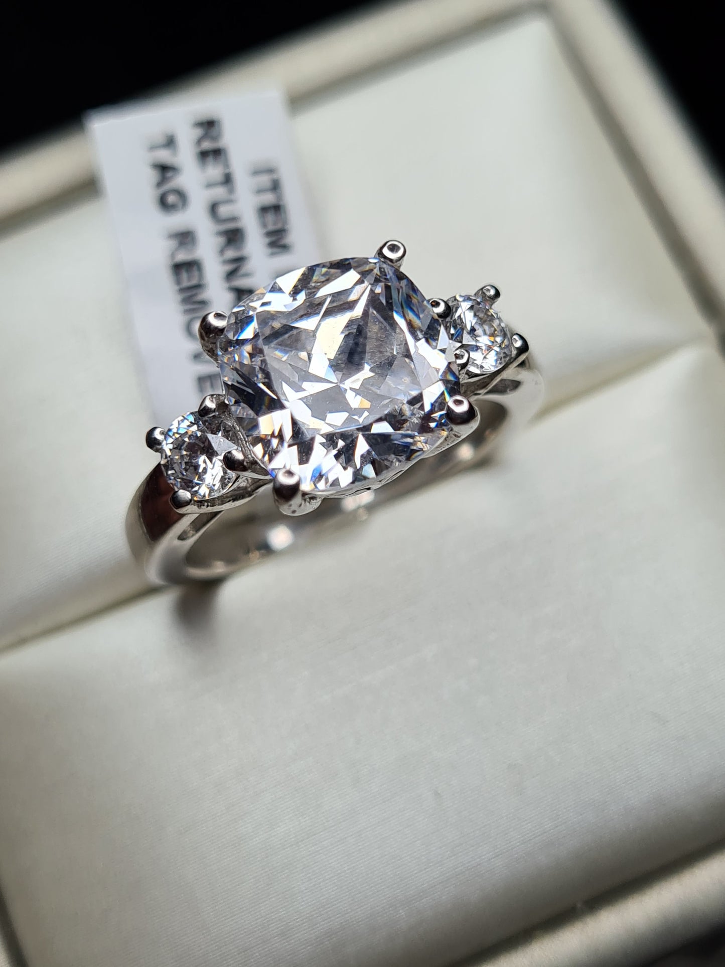 Swarovski Zirconia Cushion Cut Trilogy Ring 925 Sterling Silver SIZE Q