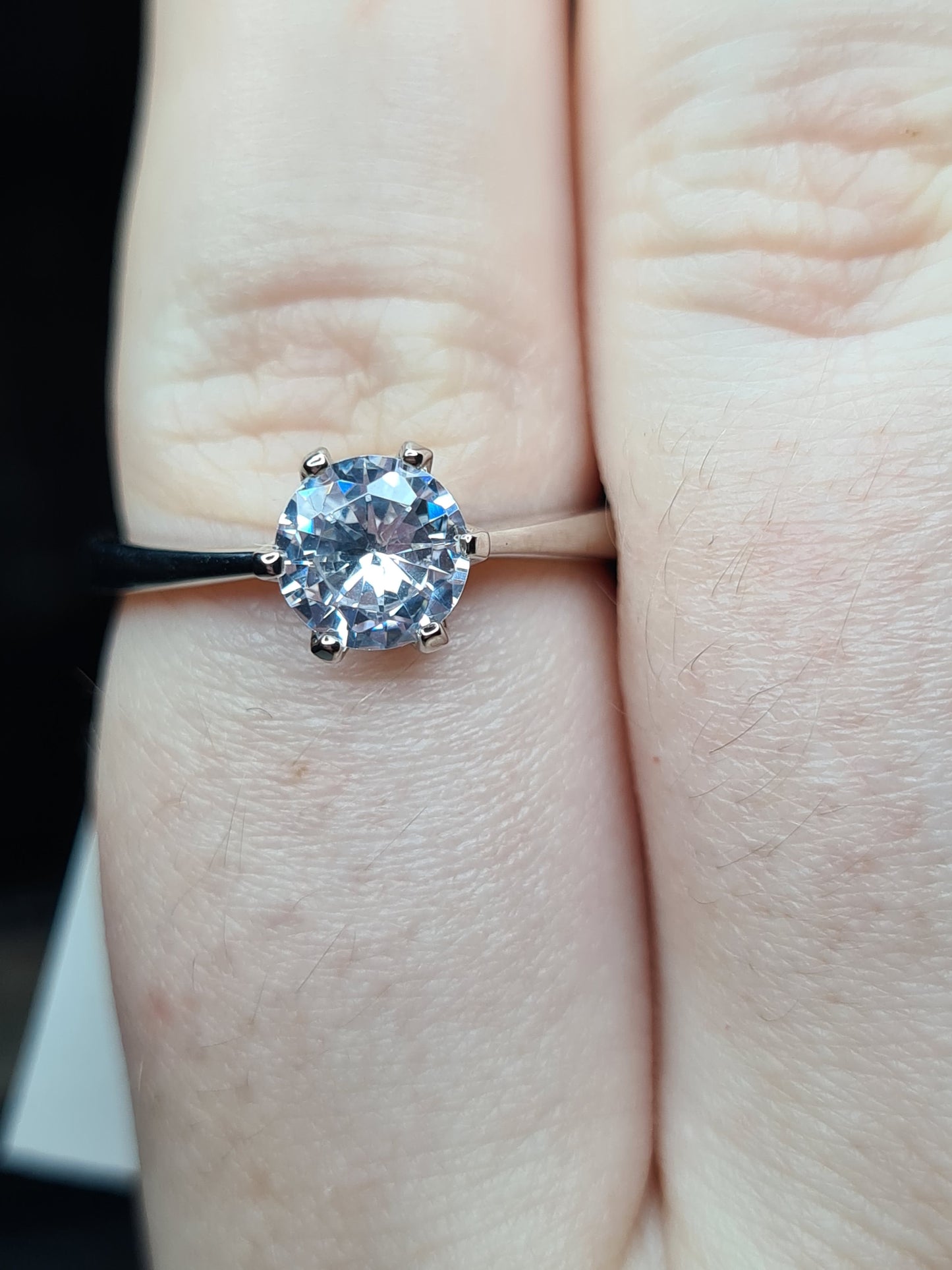 Simulated Solitaire Diamond Ring Sterling Silver SIZES L,P,S