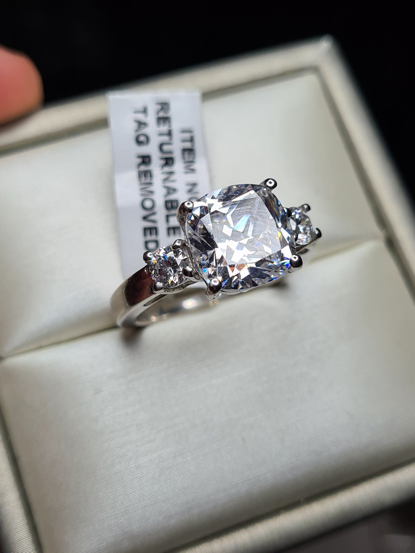 Swarovski Zirconia Cushion Cut Trilogy Ring 925 Sterling Silver SIZE Q