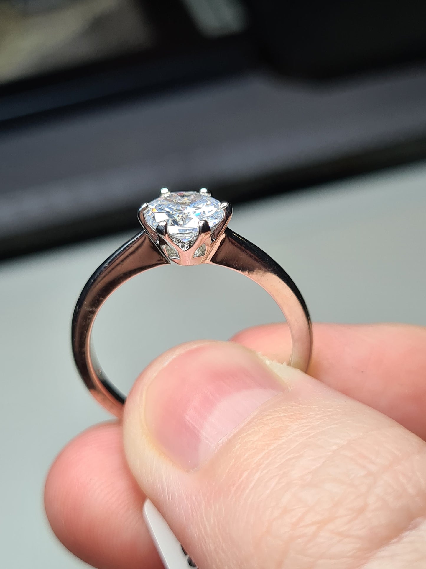 Simulated Solitaire Diamond Ring Sterling Silver SIZES L,P,S