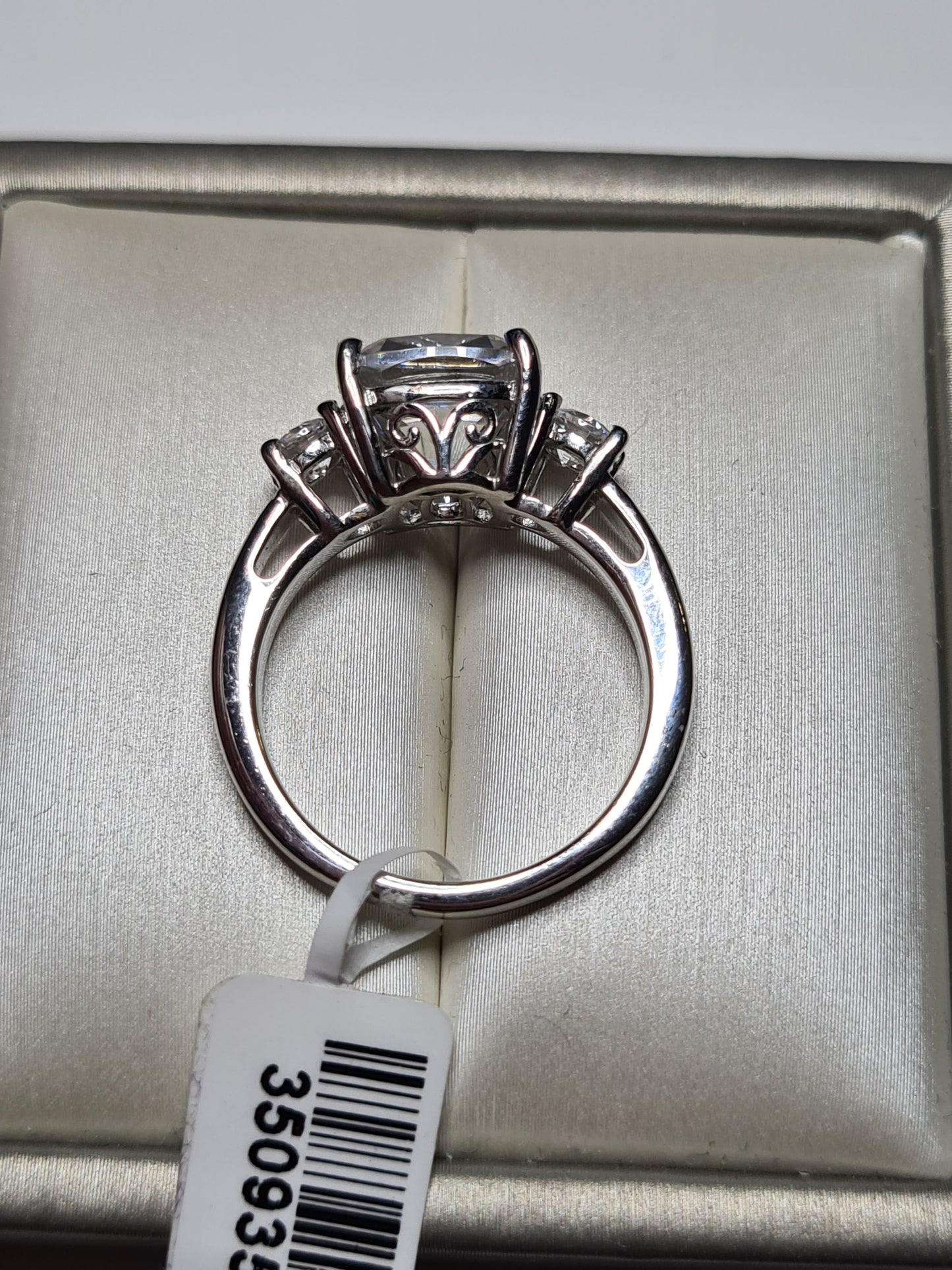 Swarovski Zirconia Cushion Cut Trilogy Ring 925 Sterling Silver SIZE Q