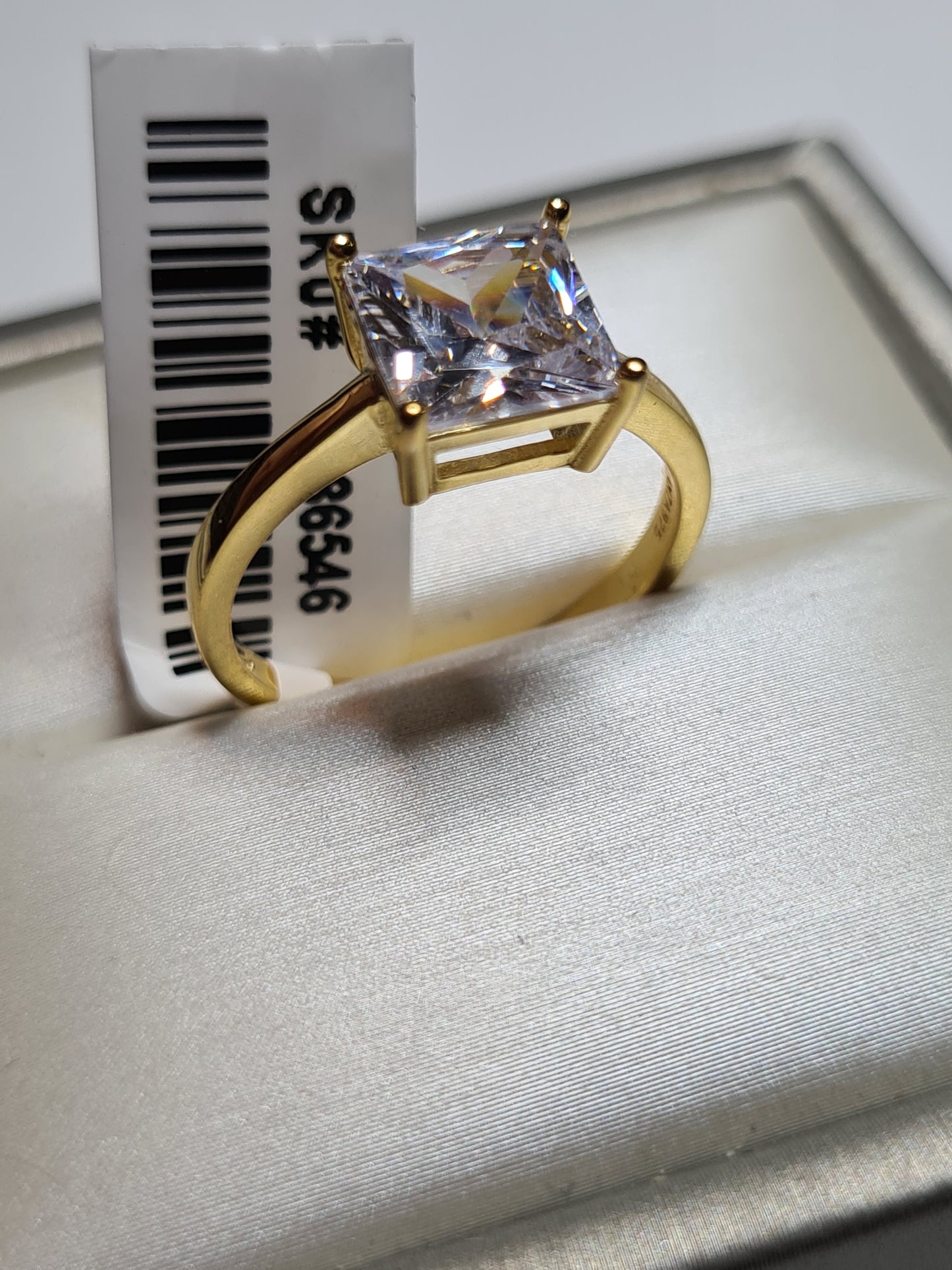 Simulated Diamond Solitaire Ring 925 Sterling Silver With Gold Overlay SIZES N , P