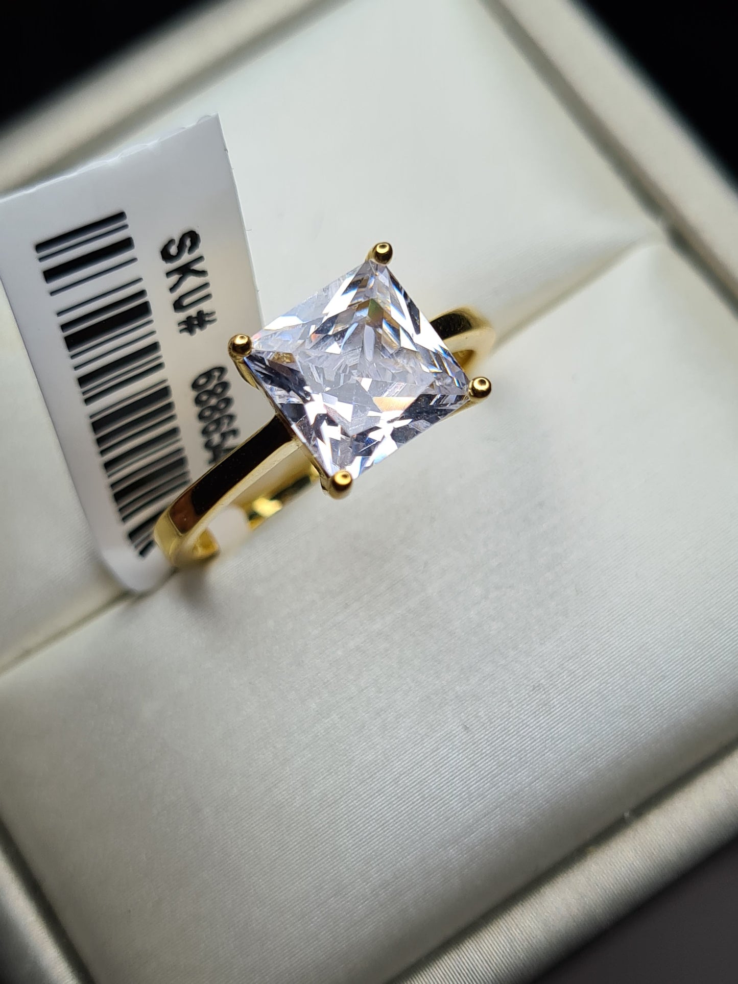 Simulated Diamond Solitaire Ring 925 Sterling Silver With Gold Overlay SIZES N , P