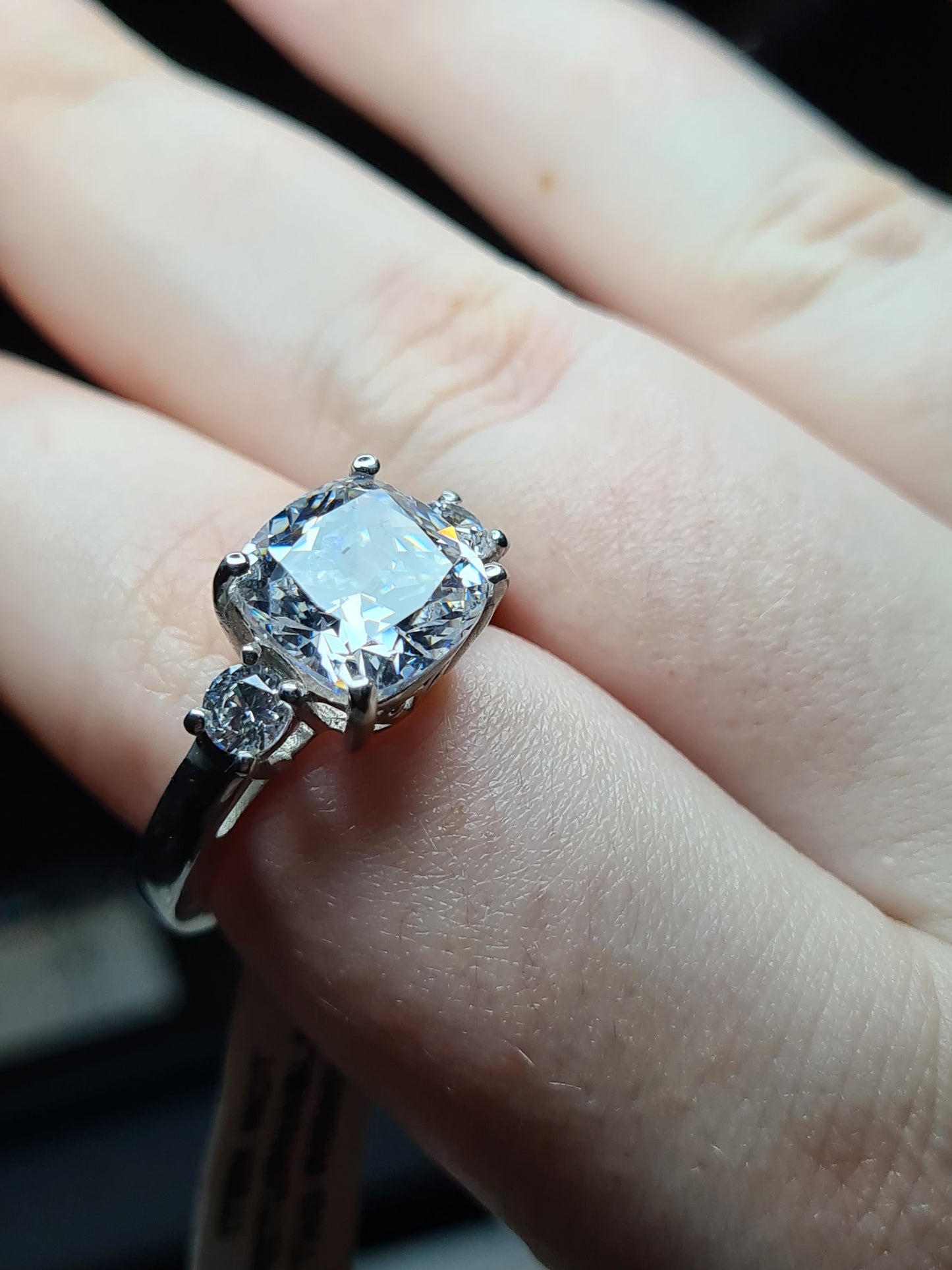 Swarovski Zirconia Cushion Cut Trilogy Ring 925 Sterling Silver SIZE Q