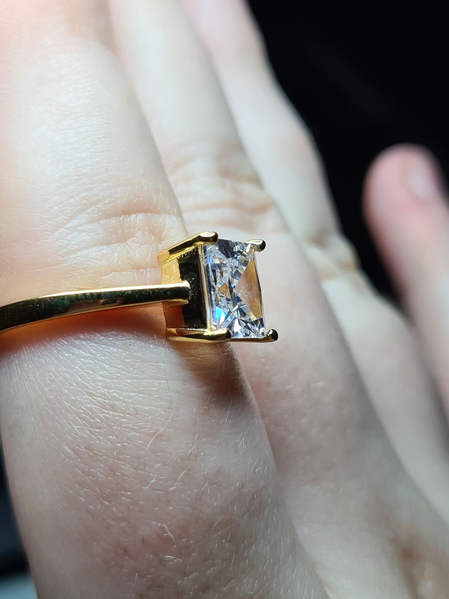 Simulated Diamond Solitaire Ring 925 Sterling Silver With Gold Overlay SIZES N , P