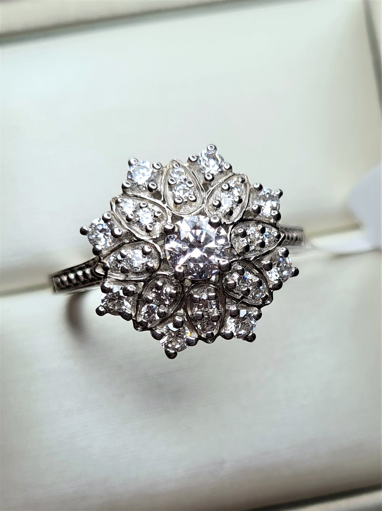 Swarovski Zirconia Cocktail Flower Ring Sterling Silver SIZE S