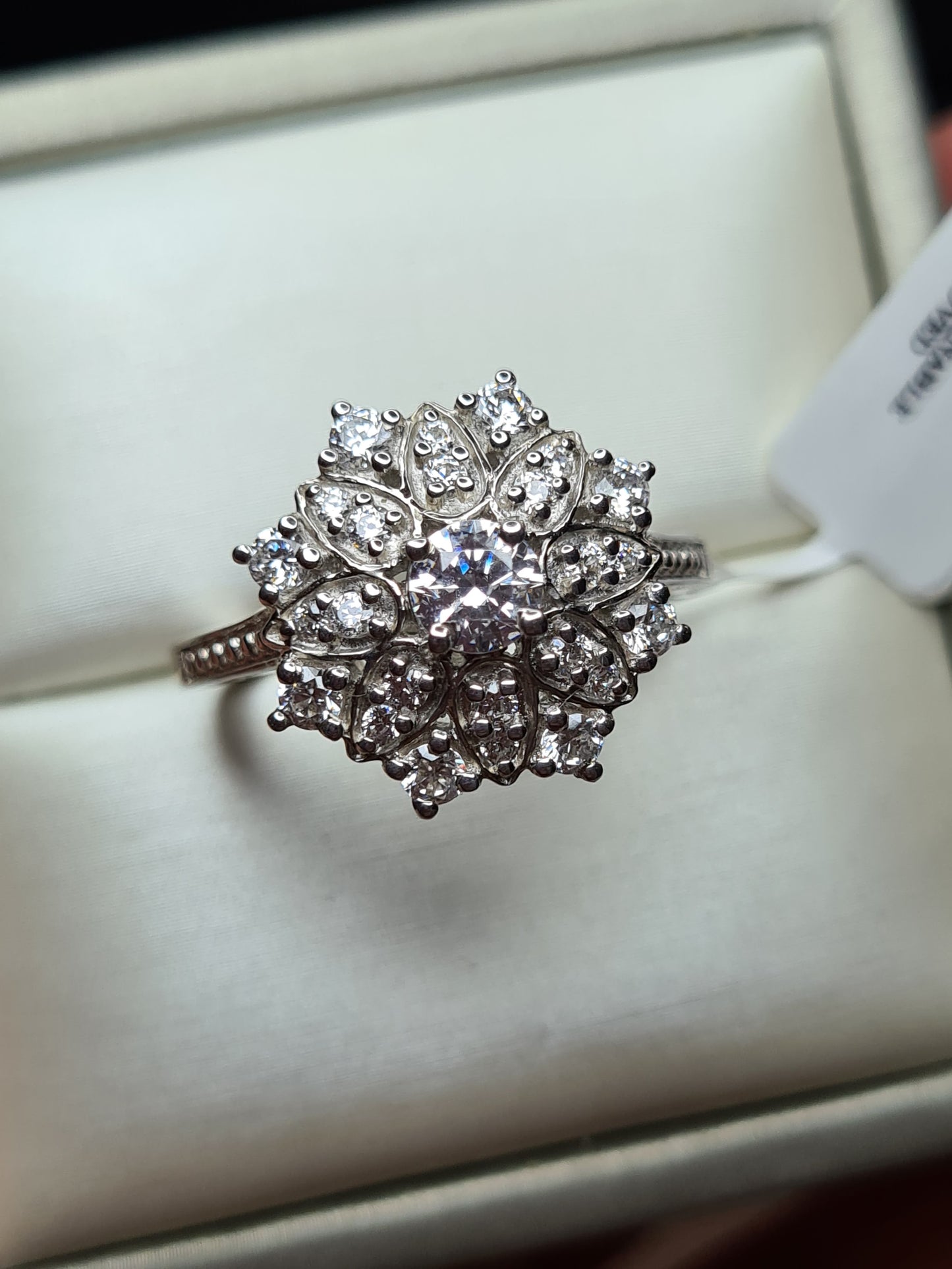 Swarovski Zirconia Cocktail Flower Ring Sterling Silver SIZE S