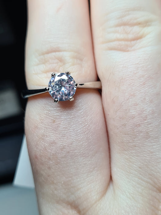 Simulated Solitaire Diamond Ring Sterling Silver SIZES L,P,S