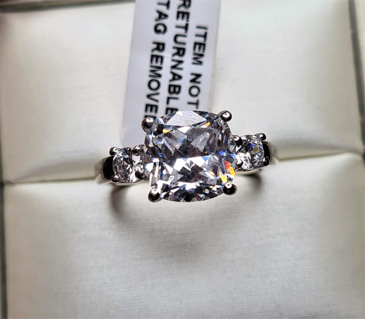 Swarovski Zirconia Cushion Cut Trilogy Ring 925 Sterling Silver SIZE Q