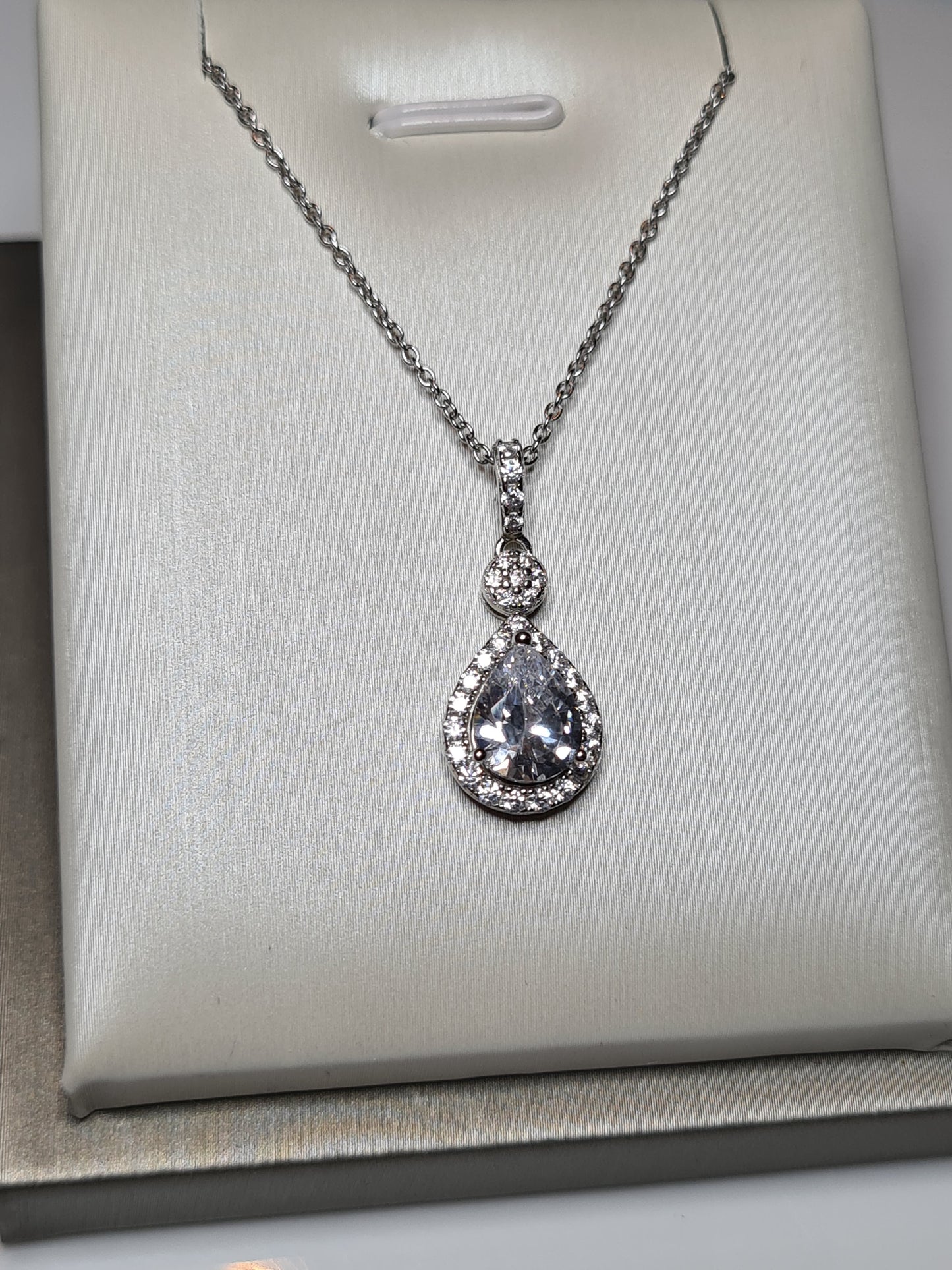 Pear Drop Simulated Diamond Necklace 925 Sterling Silver