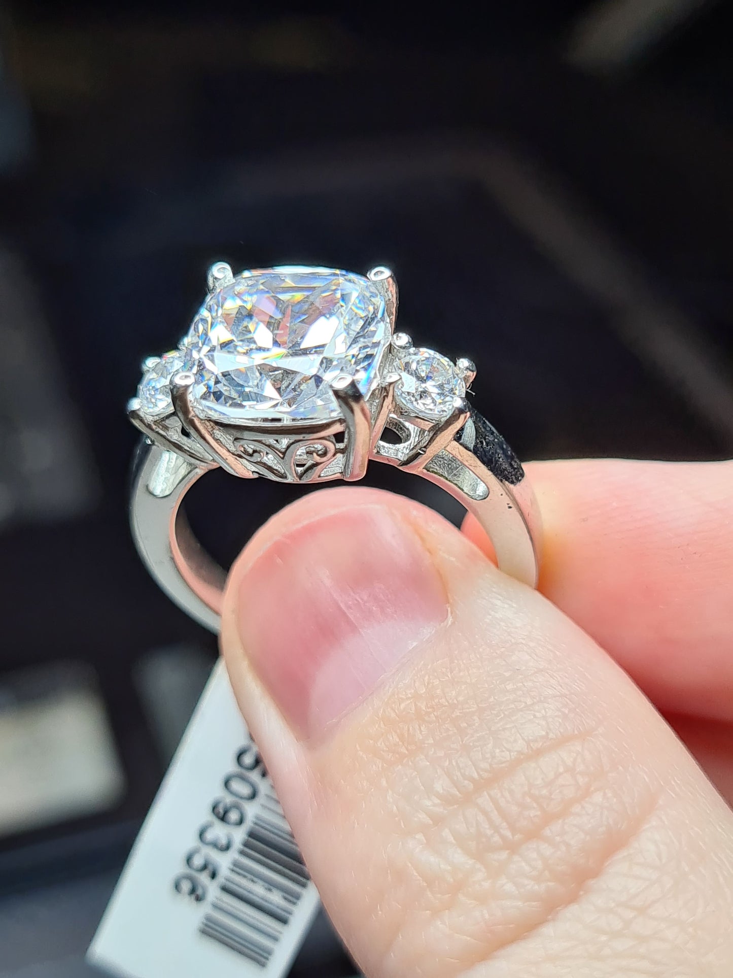 Swarovski Zirconia Cushion Cut Trilogy Ring 925 Sterling Silver SIZE Q