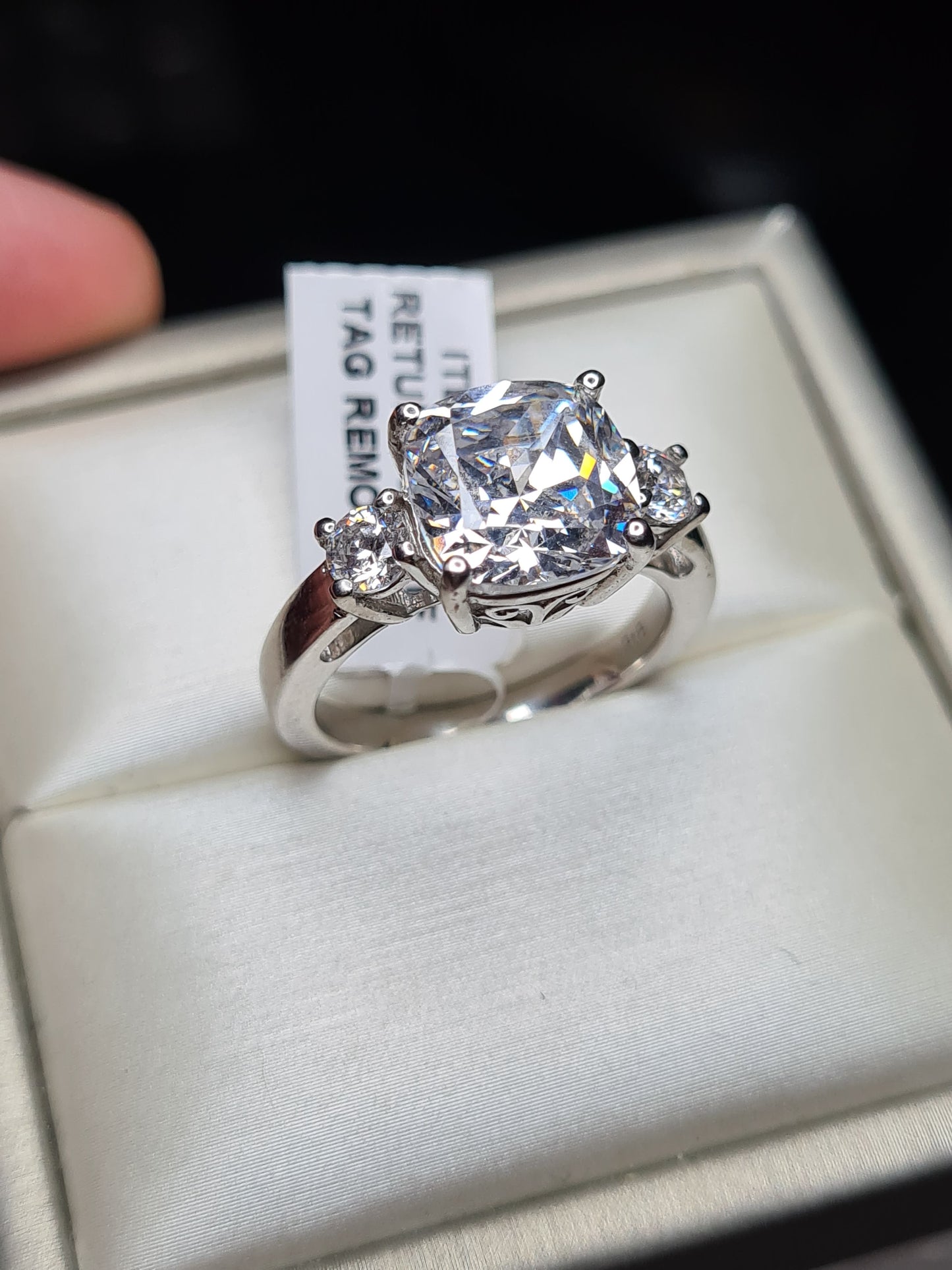 Swarovski Zirconia Cushion Cut Trilogy Ring 925 Sterling Silver SIZE Q