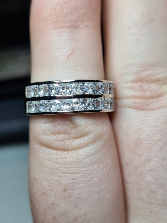 Simulated Diamond Half Eternity Band Ring SIZE M