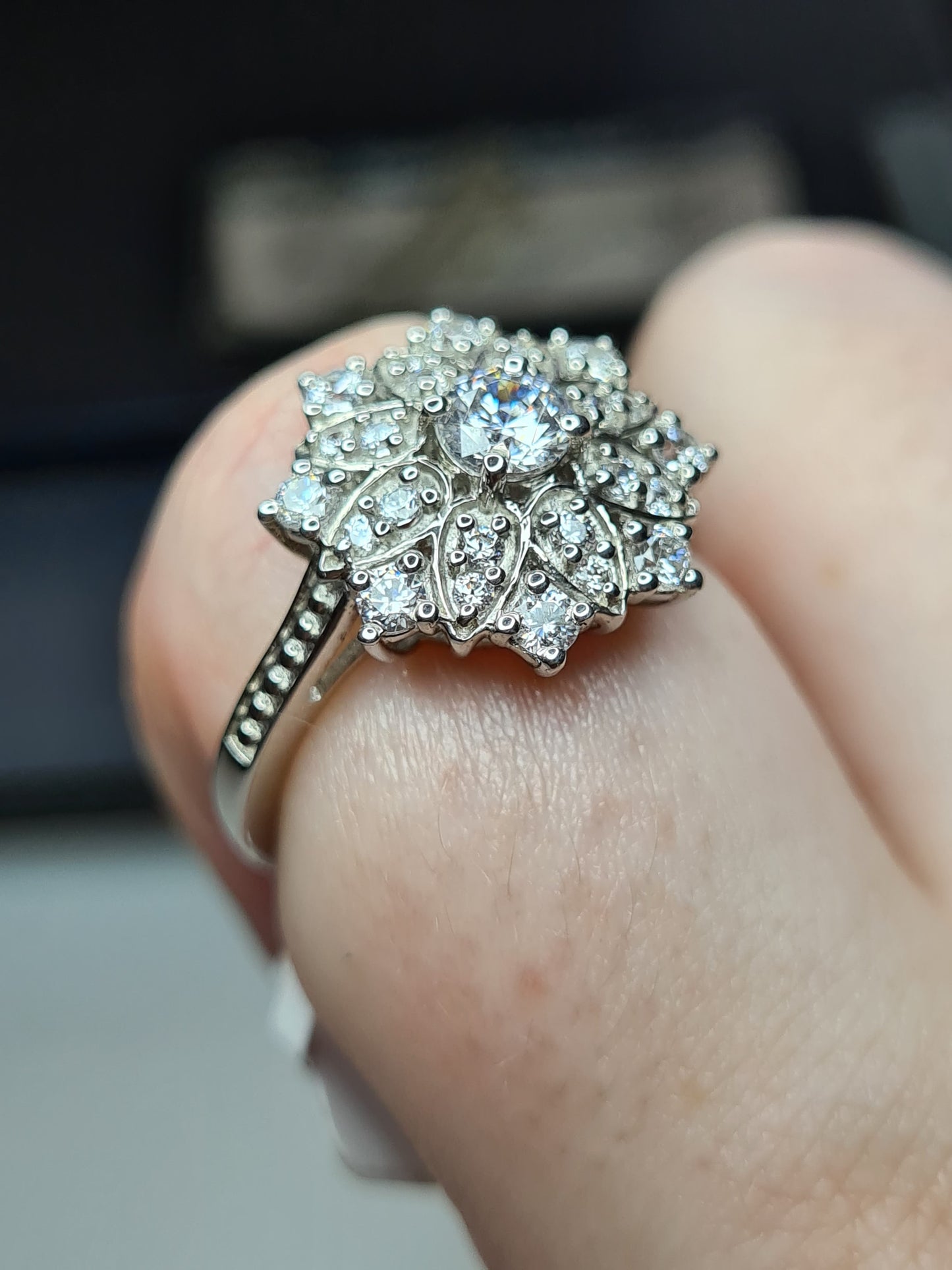 Swarovski Zirconia Cocktail Flower Ring Sterling Silver SIZE S