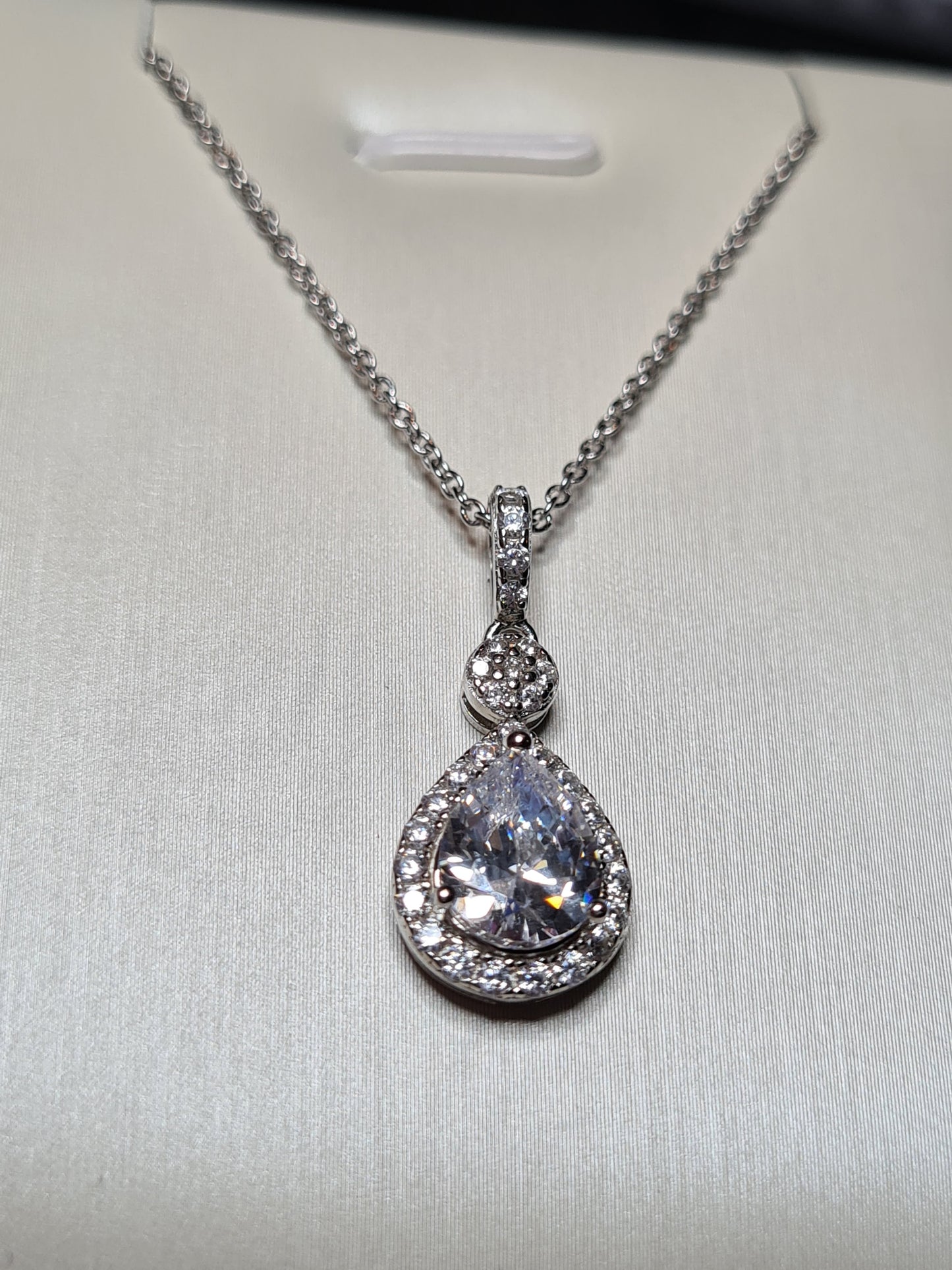 Pear Drop Simulated Diamond Necklace 925 Sterling Silver