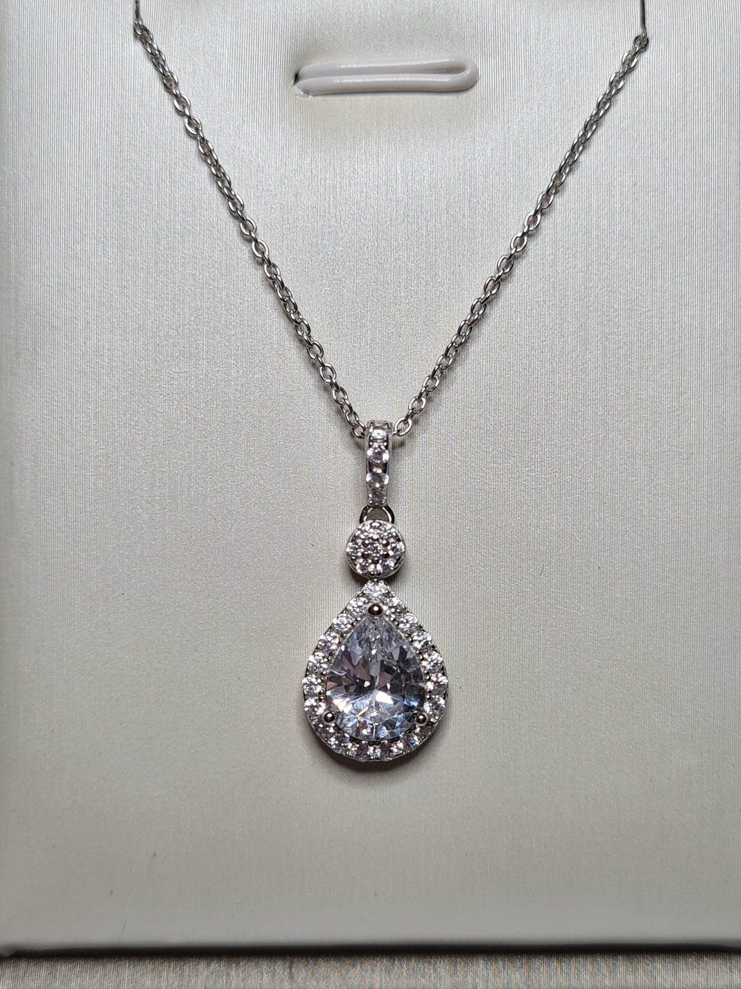 Pear Drop Simulated Diamond Necklace 925 Sterling Silver