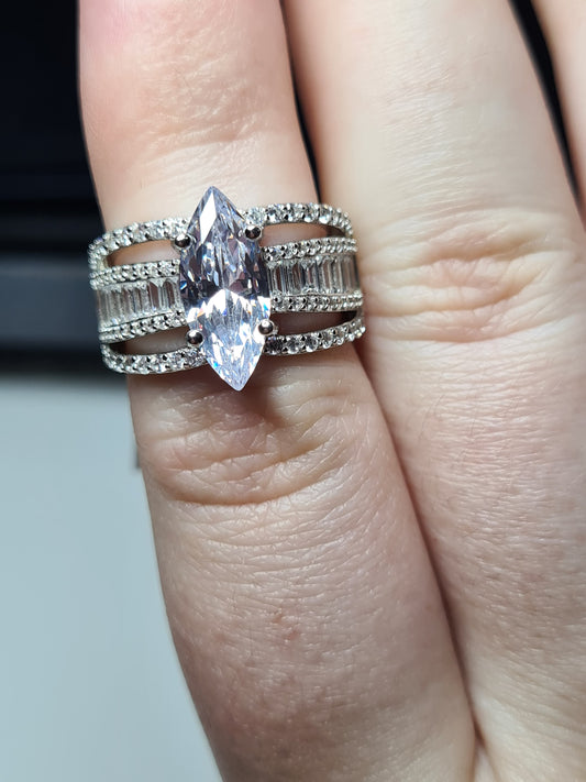 AAA Marquise Simulated Diamond Ring 925 Sterling Silver SIZE L